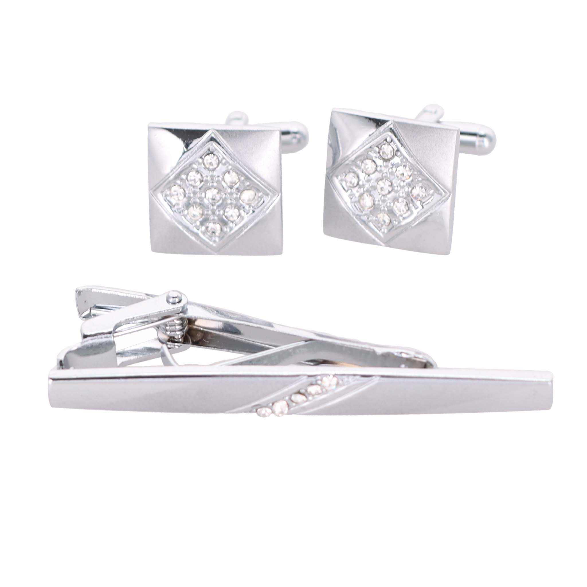 Vittorio Vico Gold Rhinestone Cufflinks & Tie Bar Set in Gift Box