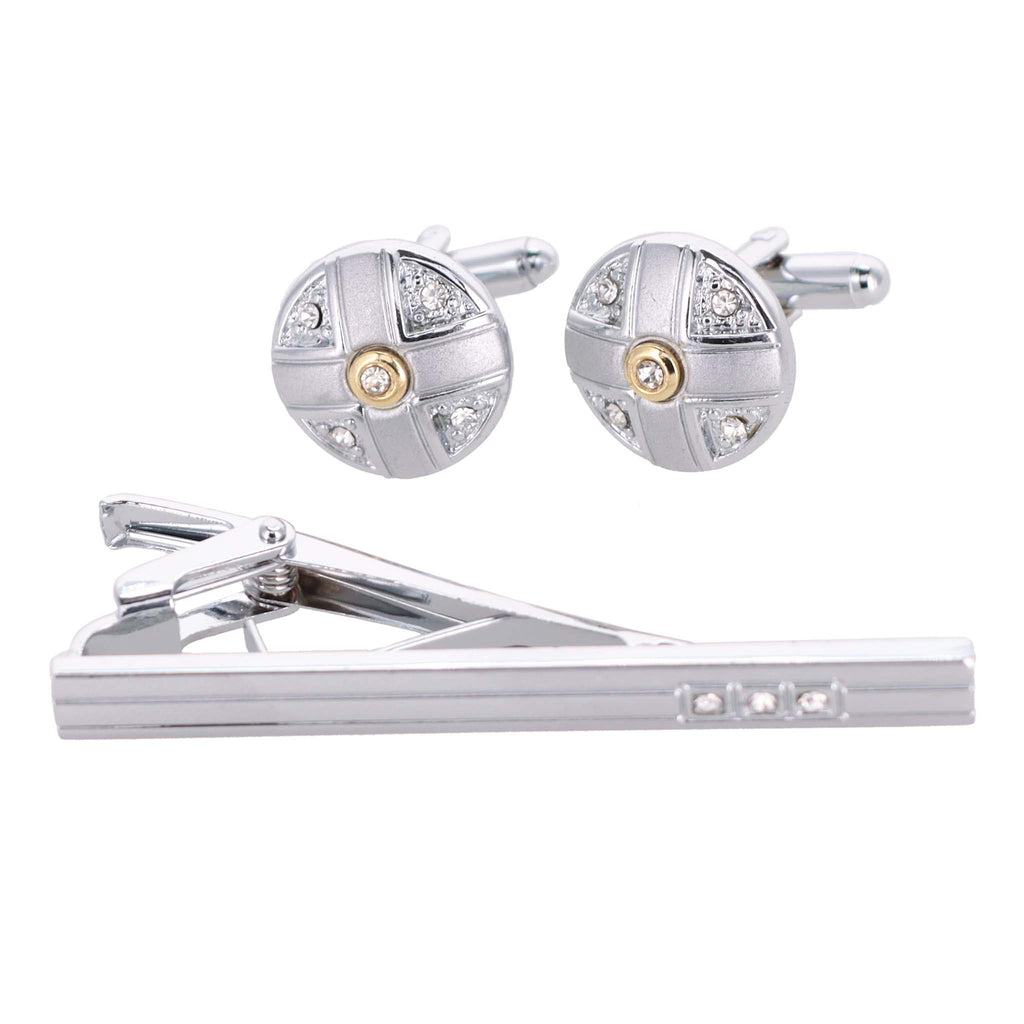 Vittorio Vico Gold Rhinestone Cufflinks & Tie Bar Set in Gift Box