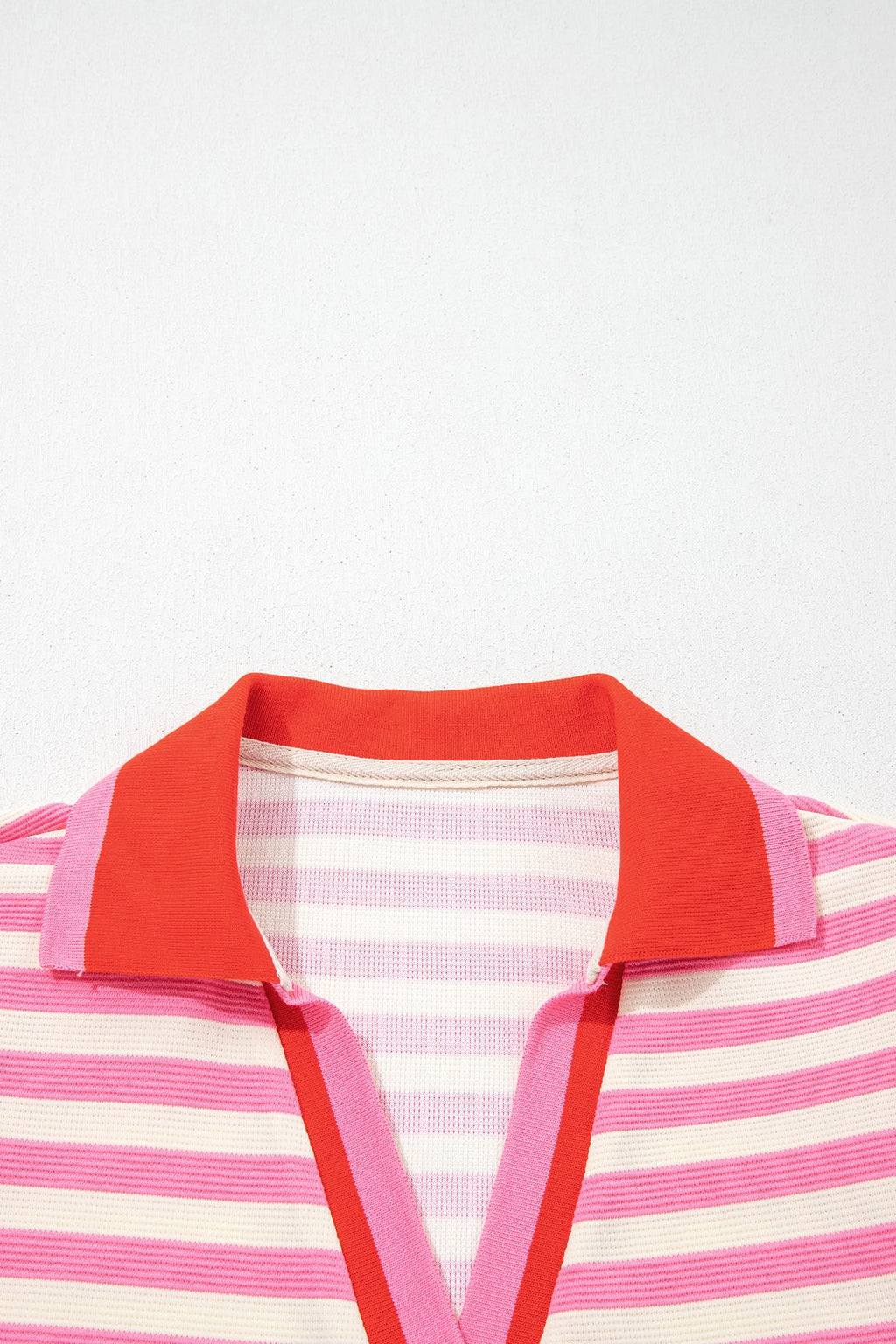 Stripe Contrast Trim Polo Collar Ruffle Sleeve Blouse