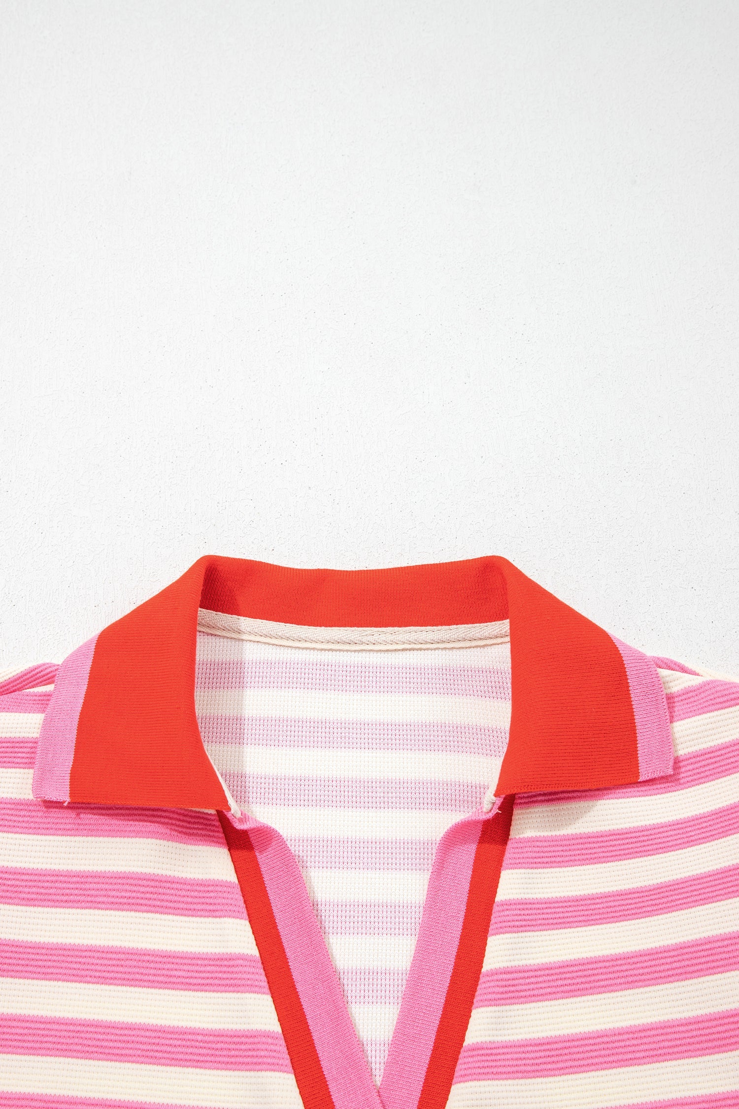Stripe Contrast Trim Polo Collar Ruffle Sleeve Blouse