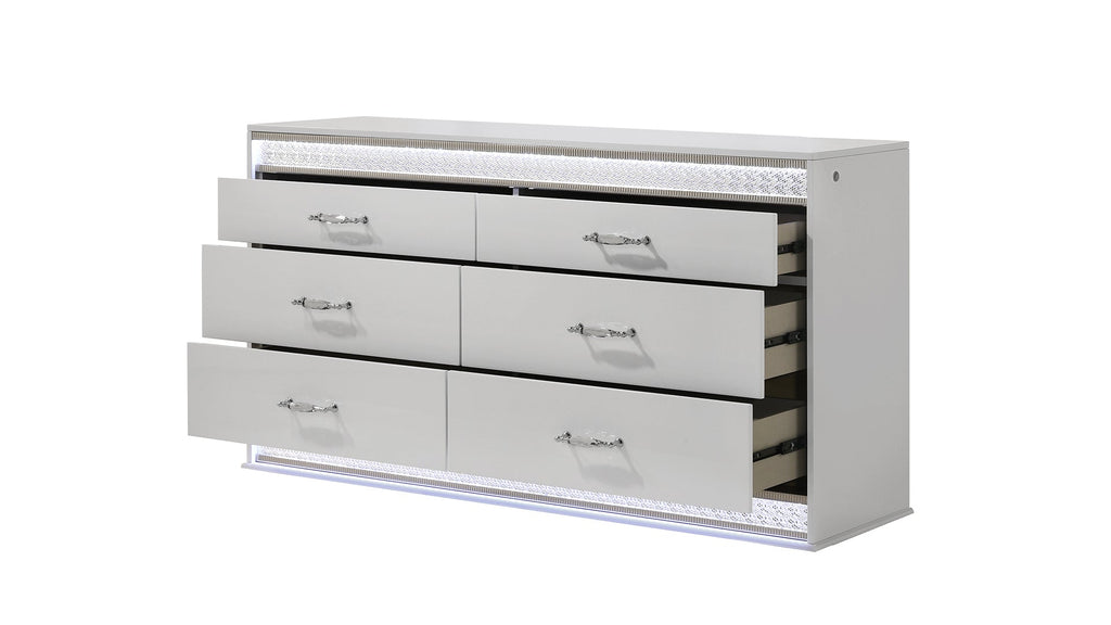 Glam Modern Style 5 Pc King Bedroom Set with LED Headboard Made with Wood in White(CA INVENTORY)