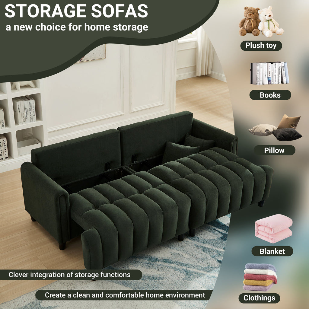 83'' Futon Sofa Bed, Polyester Fabric Comfy Futon Couch Bed with 2 Square Pillows, Convertible Sleeper Sofa with Adjustable Backrest,  Modern Loveseat Sleeper for Living Room, Dark Green