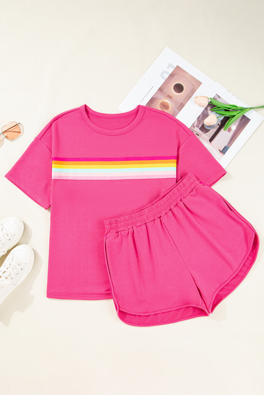 Stripe Short Sleeve Top & Shorts Athleisure Set