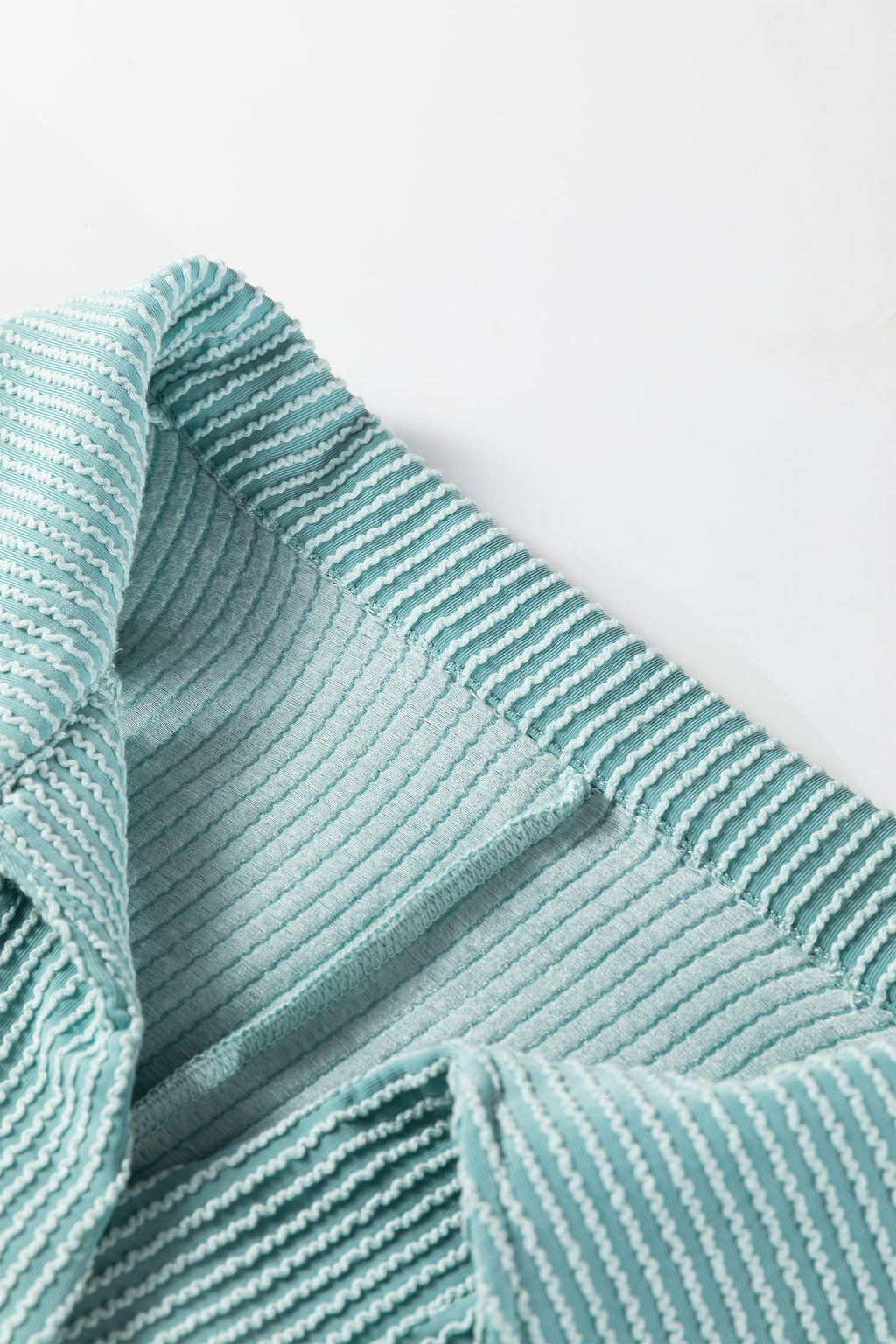 Corded Knit Roll-Up Sleeve Collared Henley Top