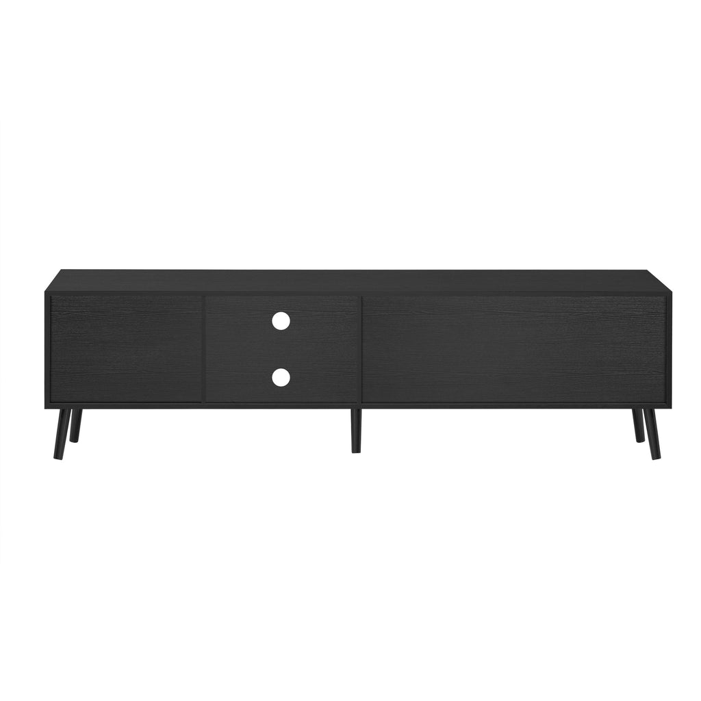 70' TV Stand for TVs up to 80 Inches, Mid Century Modern Entertainment Center with Rattan Doors, 2 Drawers, and Open Shelf, Television Stand for Living Room