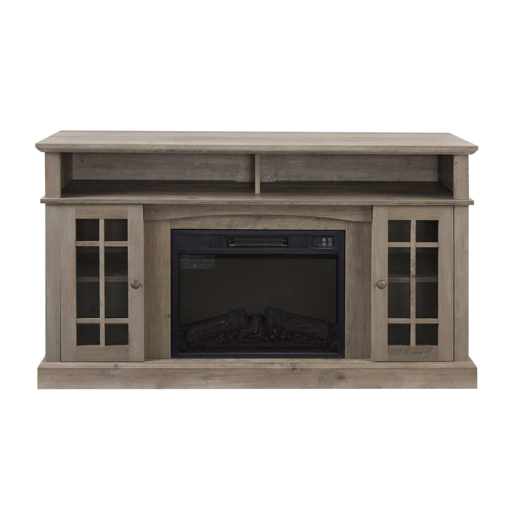 Classic TV Media Stand Modern Entertainment Console with 23' Fireplace Inset for TV Up to 65' with Open and Closed Storage Space, Gray Wash, 58.25'W*15.75'D*32'H