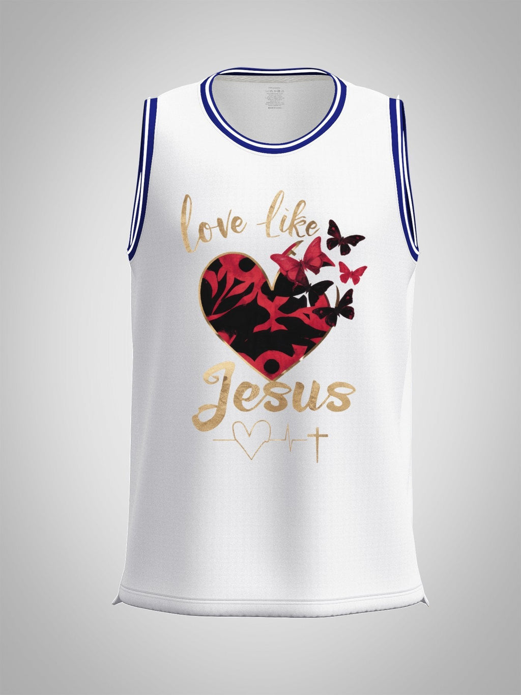 Love Like Jesus Adult White & Blue Basketball Jersey | Ships From USA