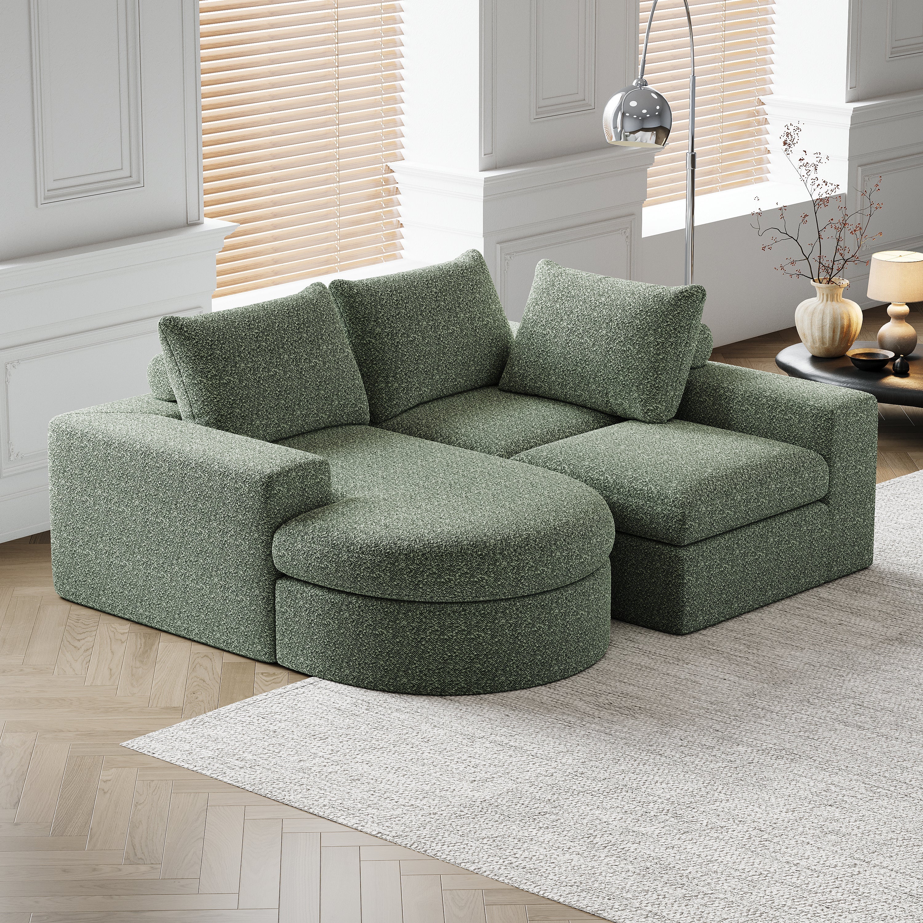 99-Inch Chenille Cloud Curved Sectional Sofa with Chaise, L-Shaped Modern Boneless Couch with Deep Seats, Chenille Sectional Sofa for Living Room and Bedroom, No Assembly Required