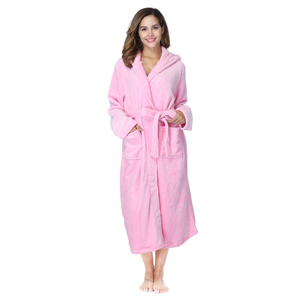 Women's Plus Size Pink Long Flannel Bathrobe