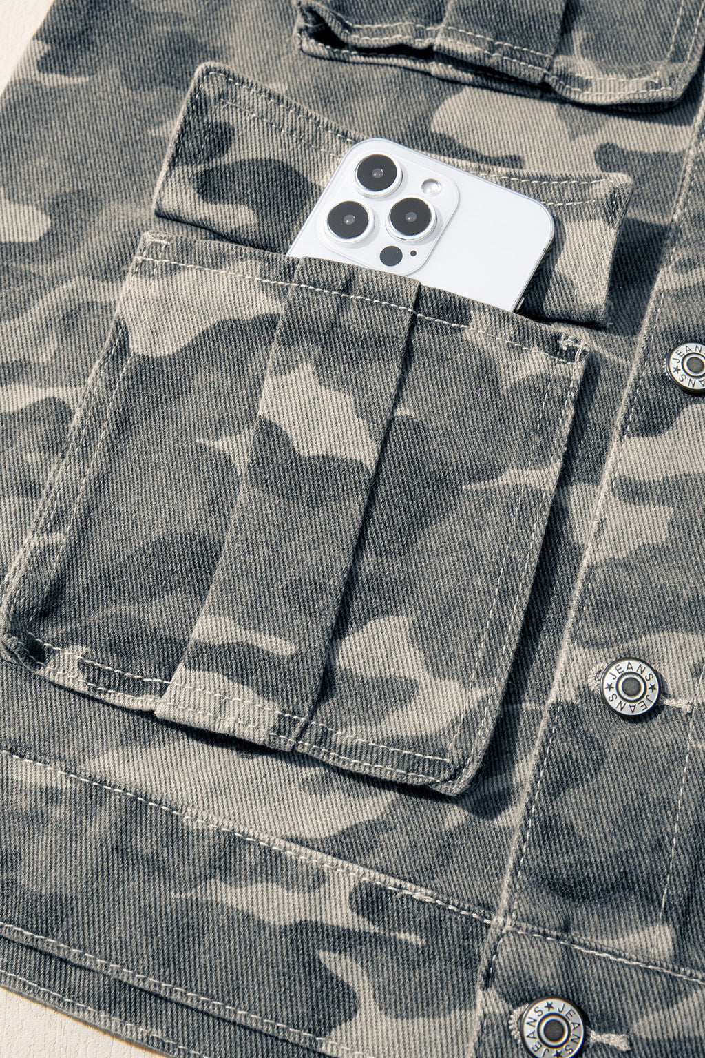 Camo Denim Cargo Pocket Buttoned Vest
