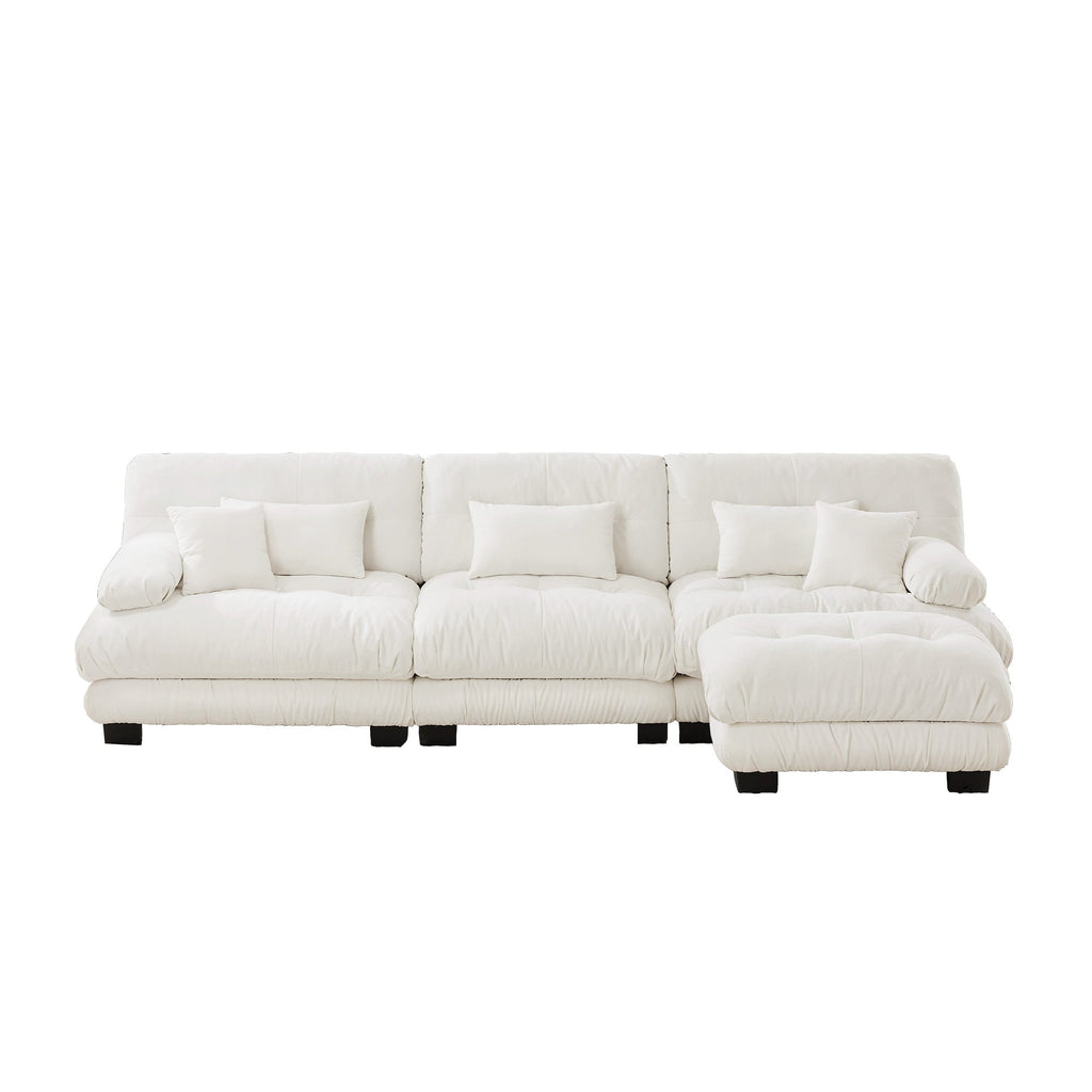 Luxury Modular Sectional Sofa Couch,Oversized L Shaped Cloud Couch for Living Room,Deep Seat Sofa Couch with Convertible Ottoman,Chenille White