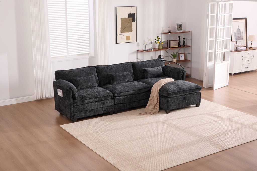 UNITED WE WIN 112' Oversized Sectional Sofa Cloud Couch for Living Room, Modern Chenille L Shaped Couch, Comfy Boucle Modular Sofa Sleeper with Movable Storage Ottoman, Phone Holder, USB Charging Port