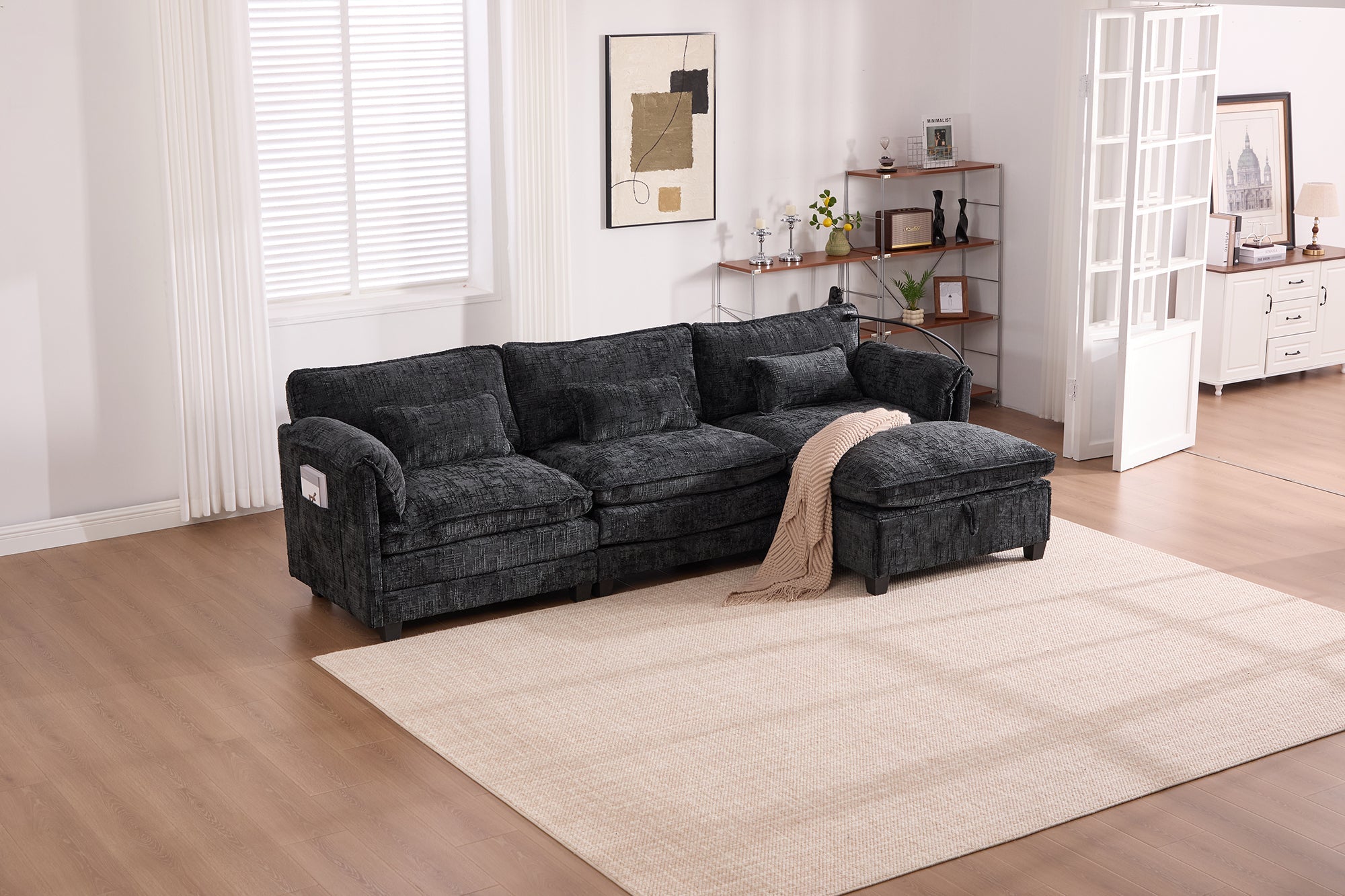 UNITED WE WIN 112' Oversized Sectional Sofa Cloud Couch for Living Room, Modern Chenille L Shaped Couch, Comfy Boucle Modular Sofa Sleeper with Movable Storage Ottoman, Phone Holder, USB Charging Port