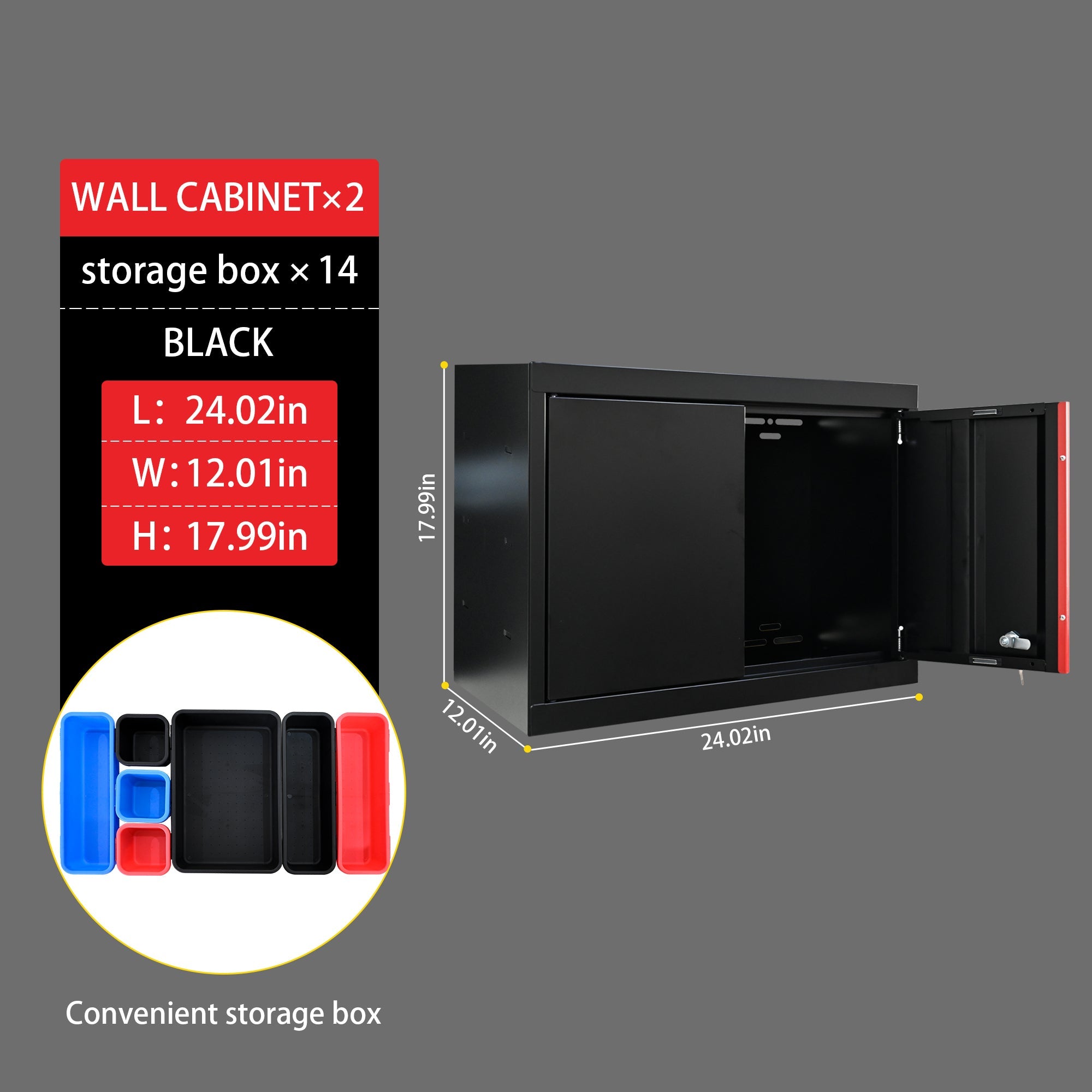 Steel Filing Cabinet With Compartments For Office Use, Storage, File Storage, Archives, And High and Low Cabinets with Black and Red finish