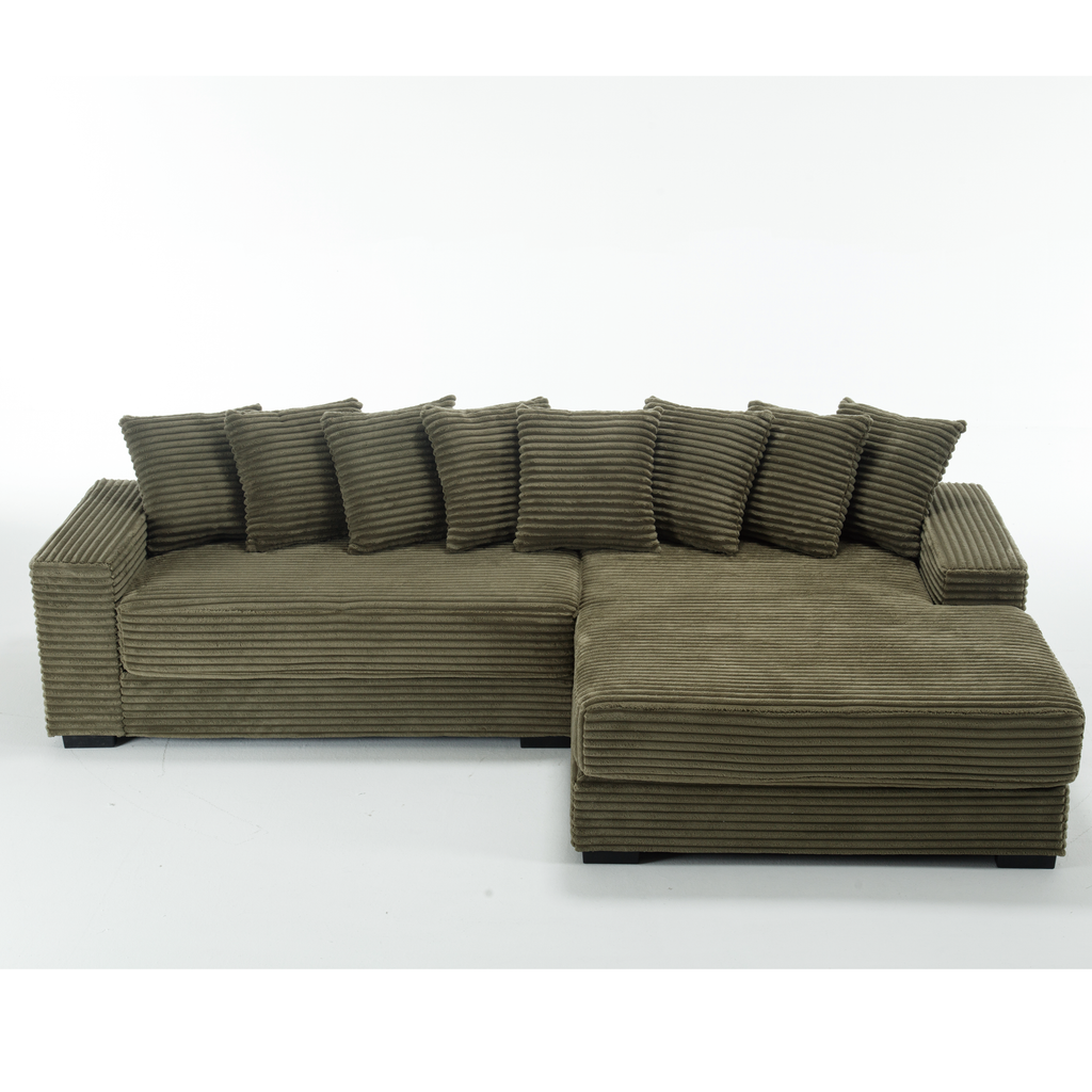 [NEW ARRIVED] [VIDEO PROVIDED] Oversized Two-Piece Couches, L Shaped Sofa, Corduroy, Right Chaise Daybed,with Armrests,Eight Throw Pillows,Corner Sofa,Easy To Assemble, Green