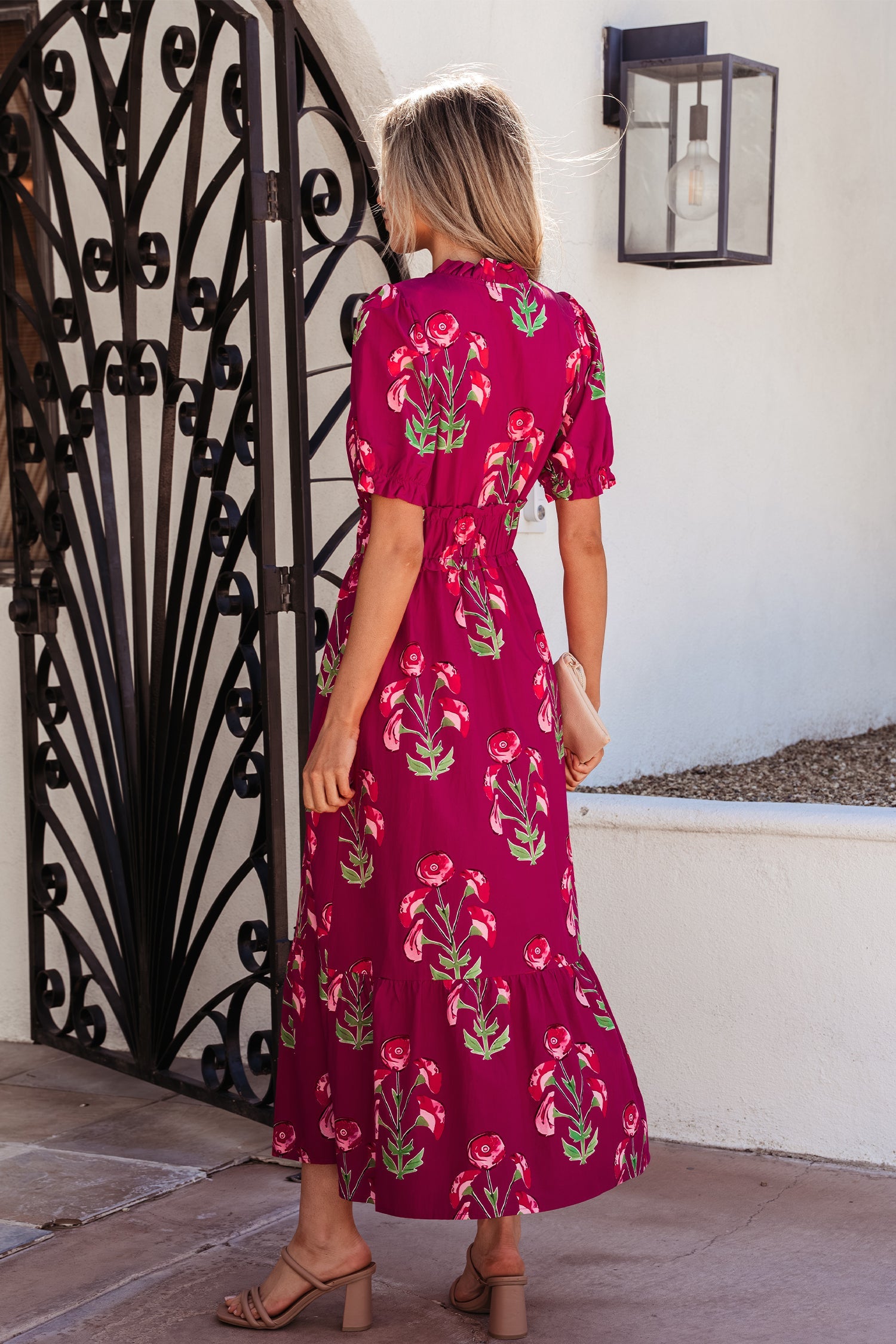 Floral Frilled V-Neck Ruffle Maxi Dress