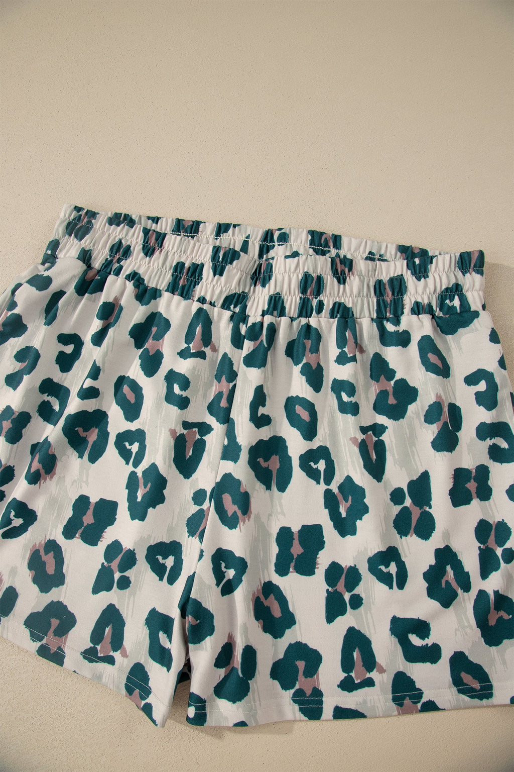 Plus Size Leopard Colorblock Top & High Waist Shorts
