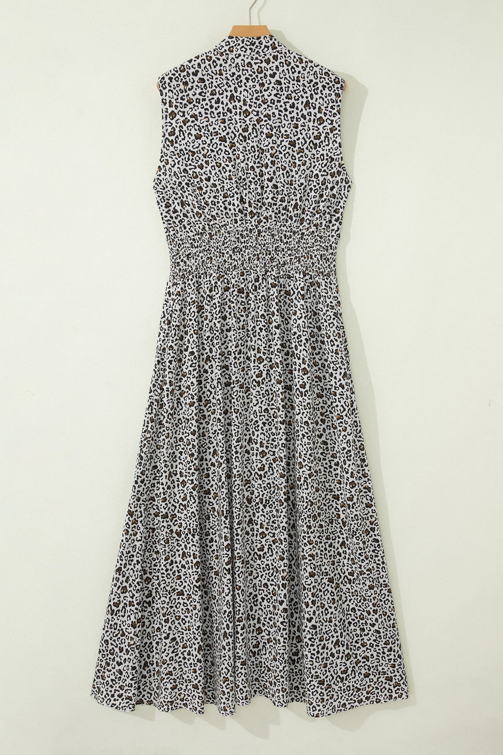 Leopard Zip Up V-Neck Cinched Waist Maxi Dress