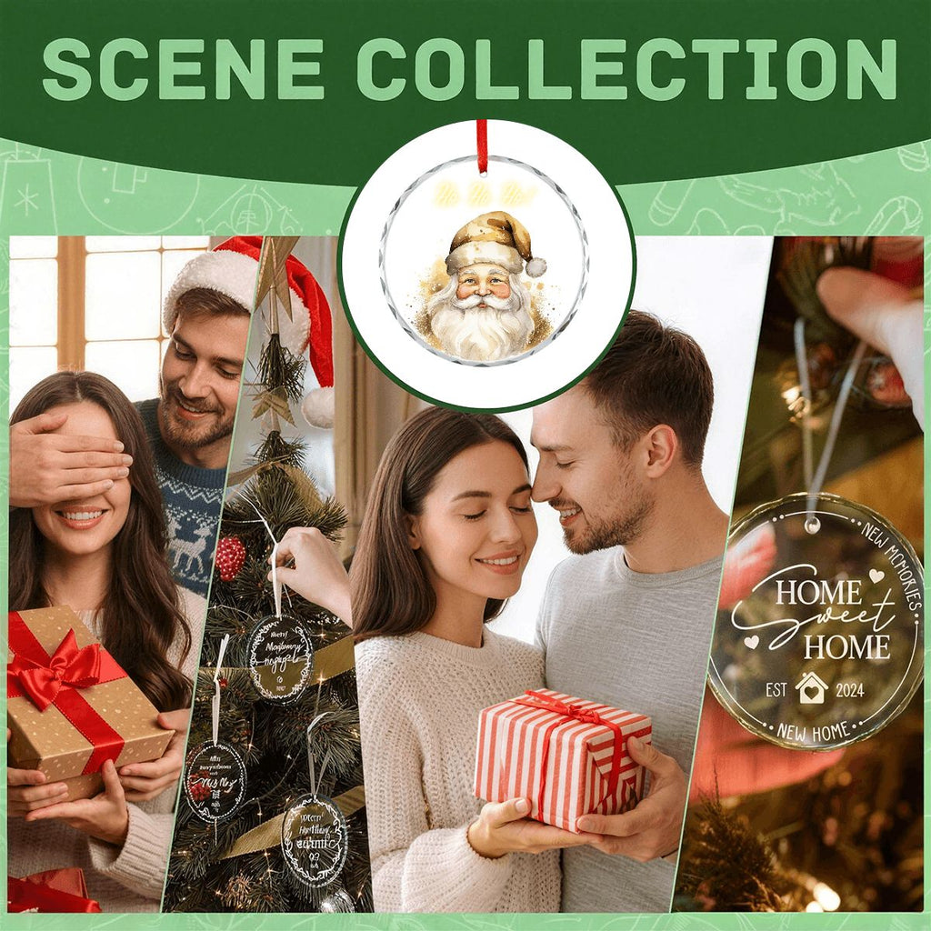 Ho Ho Ho! Golden Santa Claus Round Glass Christmas Ornament (Made in USA)