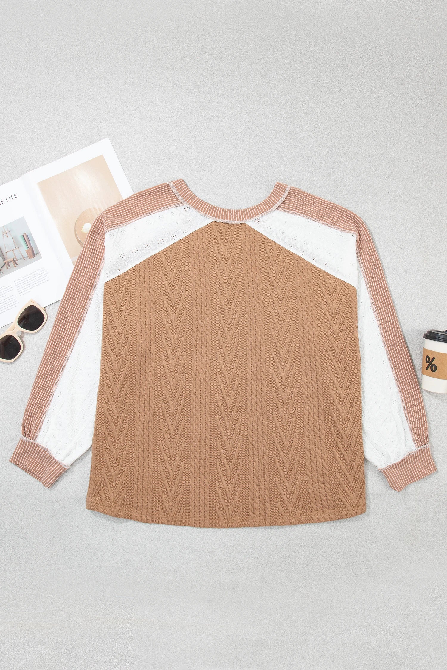 Plus Size Colorblock Lace Patchwork Long Sleeve Blouse