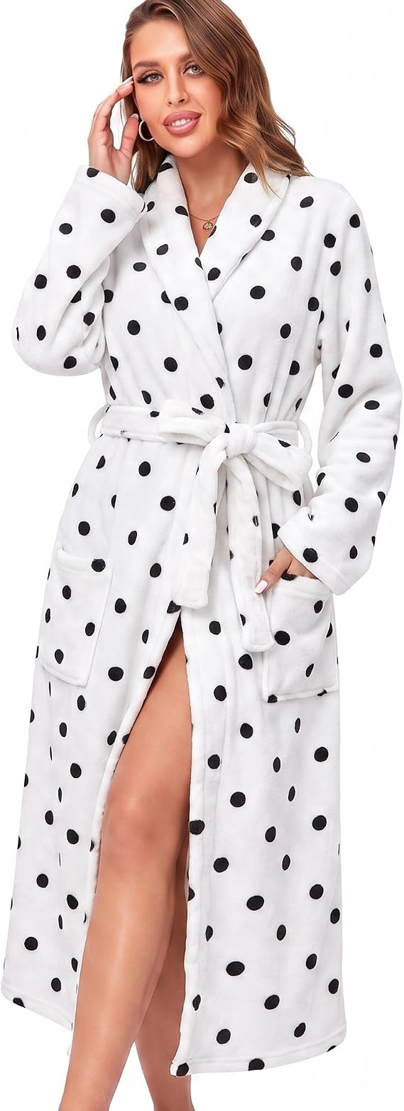 Women's Fleece Plush Warm Long Bathrobe