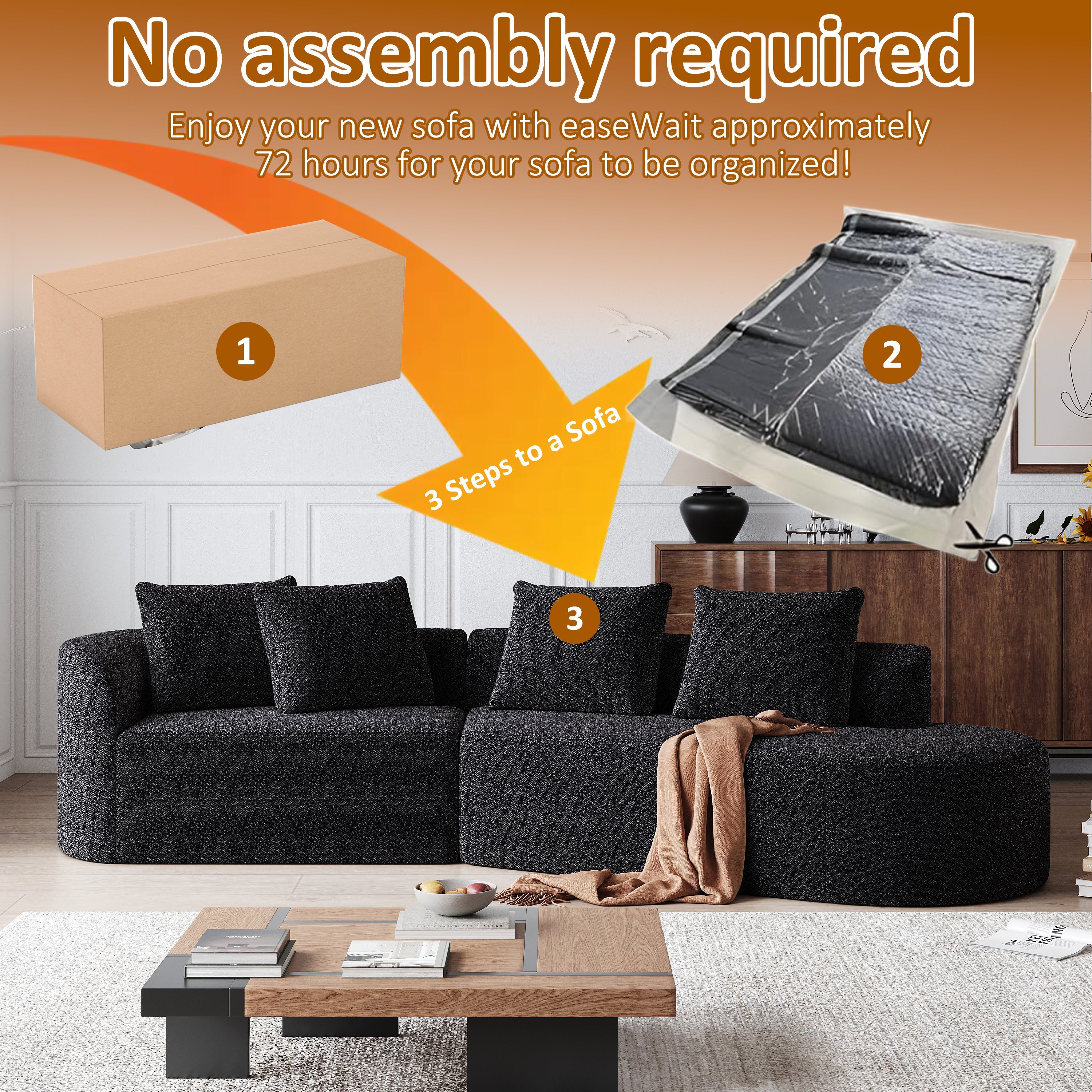 Modern Upholstered Oversized Sectional Sofa, 112-Inch Chenille 4-Seater Extra Deep & Wide Seat Curved Cloud Couch with 4 Throw Pillows, Free Combination Sofa Couch for Living Room,Bedroom