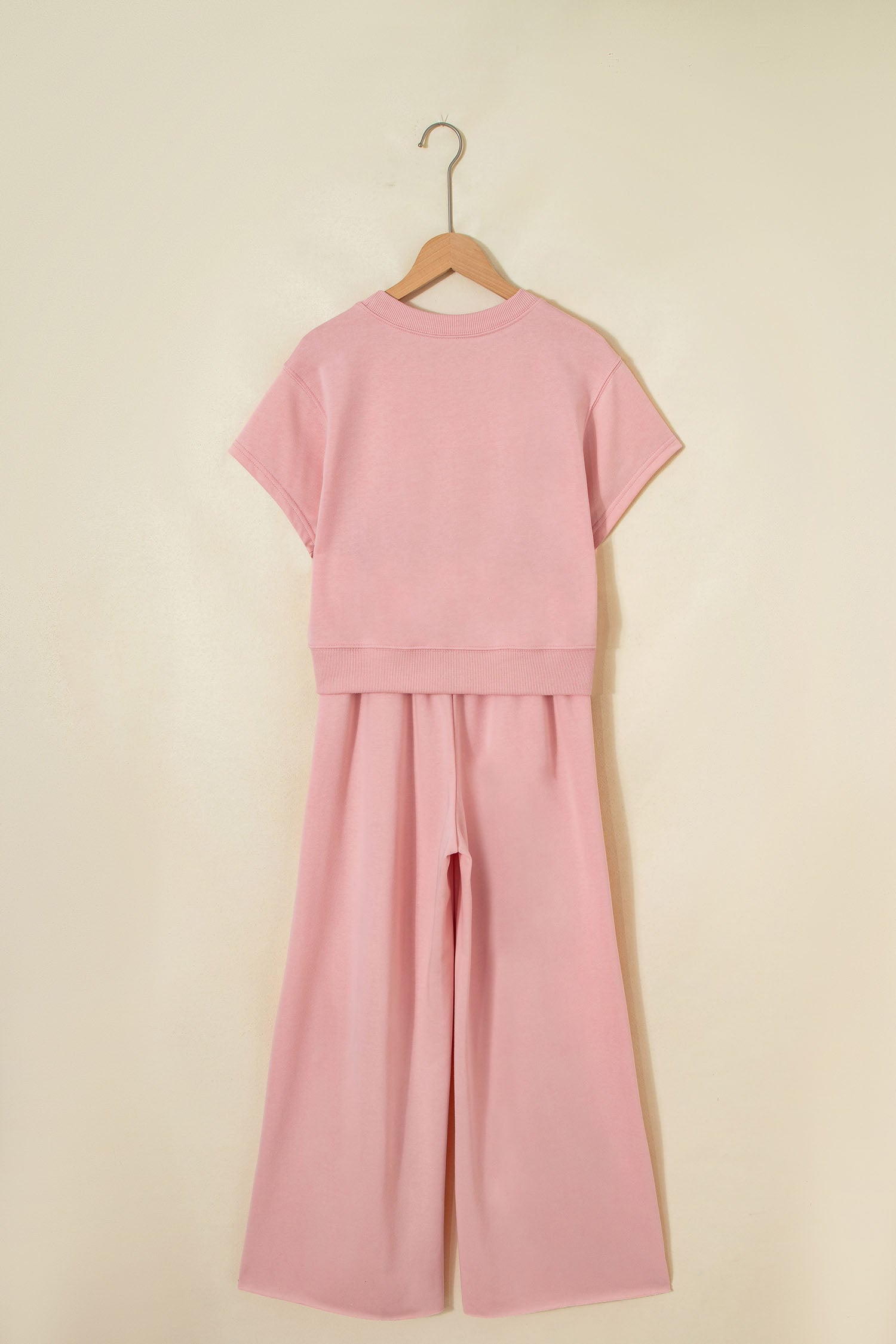 Solid Tee & Wide Leg Raw Hem Pants Set