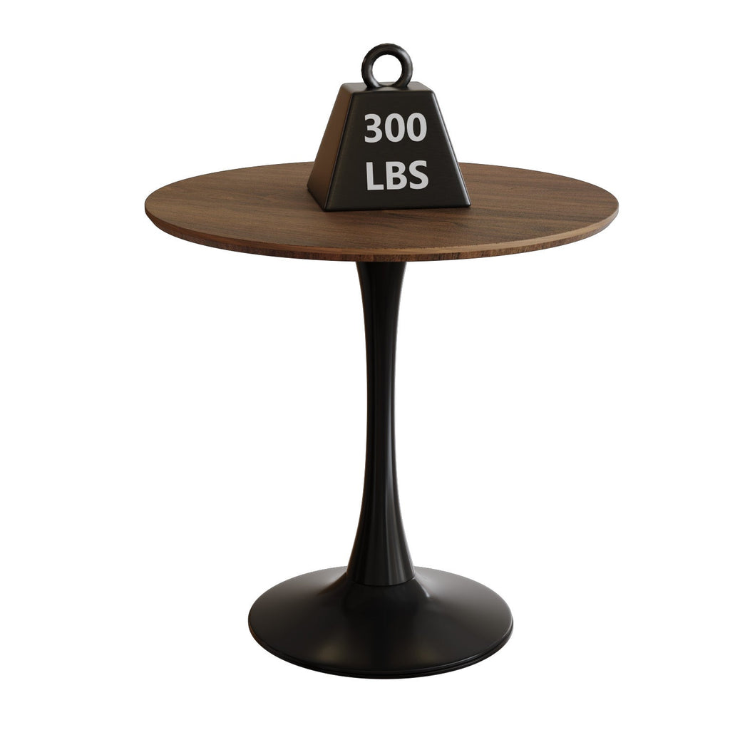 Mid-Century Round Dining Table, Walnut Color, MDF Table Top & Pedestal Base, 31.5 Inches