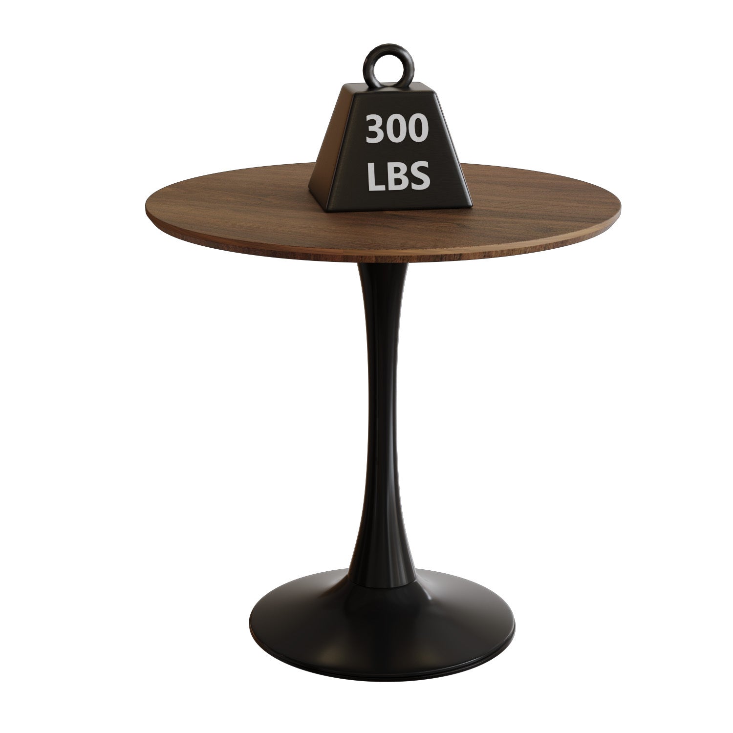 Mid-Century Round Dining Table, Walnut Color, MDF Table Top & Pedestal Base, 31.5 Inches