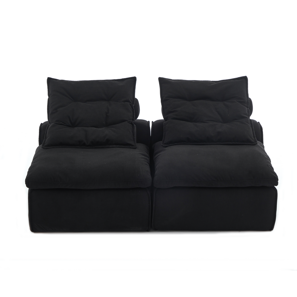 [NEW ARRIVED] [VIDEO PROVIDED]Modular Sofa,No Armrests,At will DIY,Soft Corduroy Fabric,Neck Pillow-Back Lounge Sofa Chair,Reading Nook, or Apartment Living, Lumbar Pillow,2 Seats,Upholstered,Black