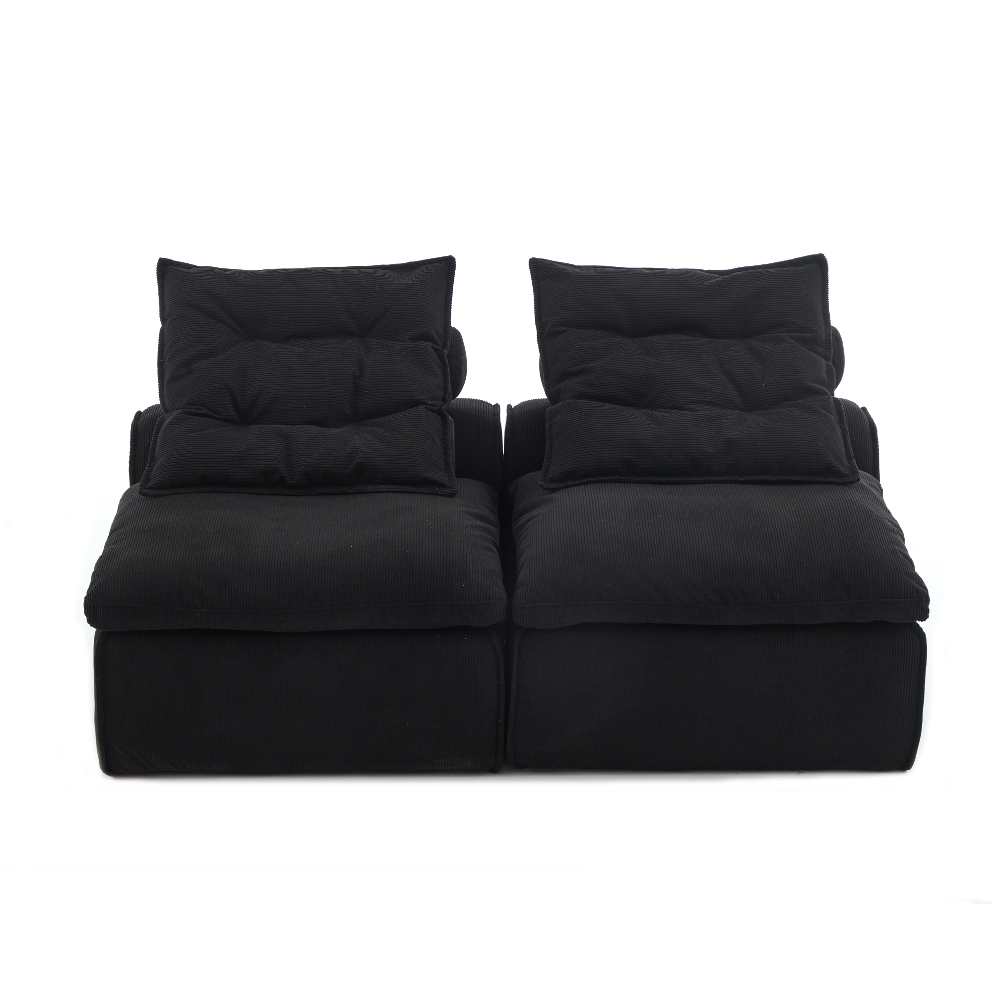 [NEW ARRIVED] [VIDEO PROVIDED]Modular Sofa,No Armrests,At will DIY,Soft Corduroy Fabric,Neck Pillow-Back Lounge Sofa Chair,Reading Nook, or Apartment Living, Lumbar Pillow,2 Seats,Upholstered,Black
