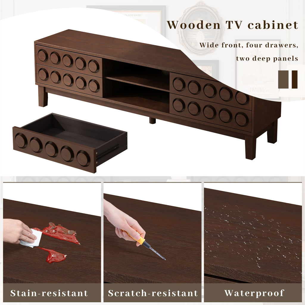 TV Stand for TVs up to 75', Media Console with 4 Drawers, Entertainment Center with Storage for Living Room and Bedroom(Dark Brown)