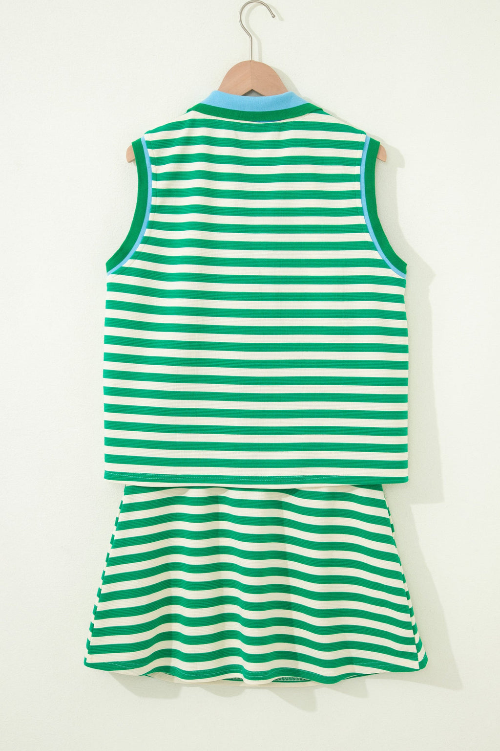 Stripe Textured Zip Collar Top & Skort Set
