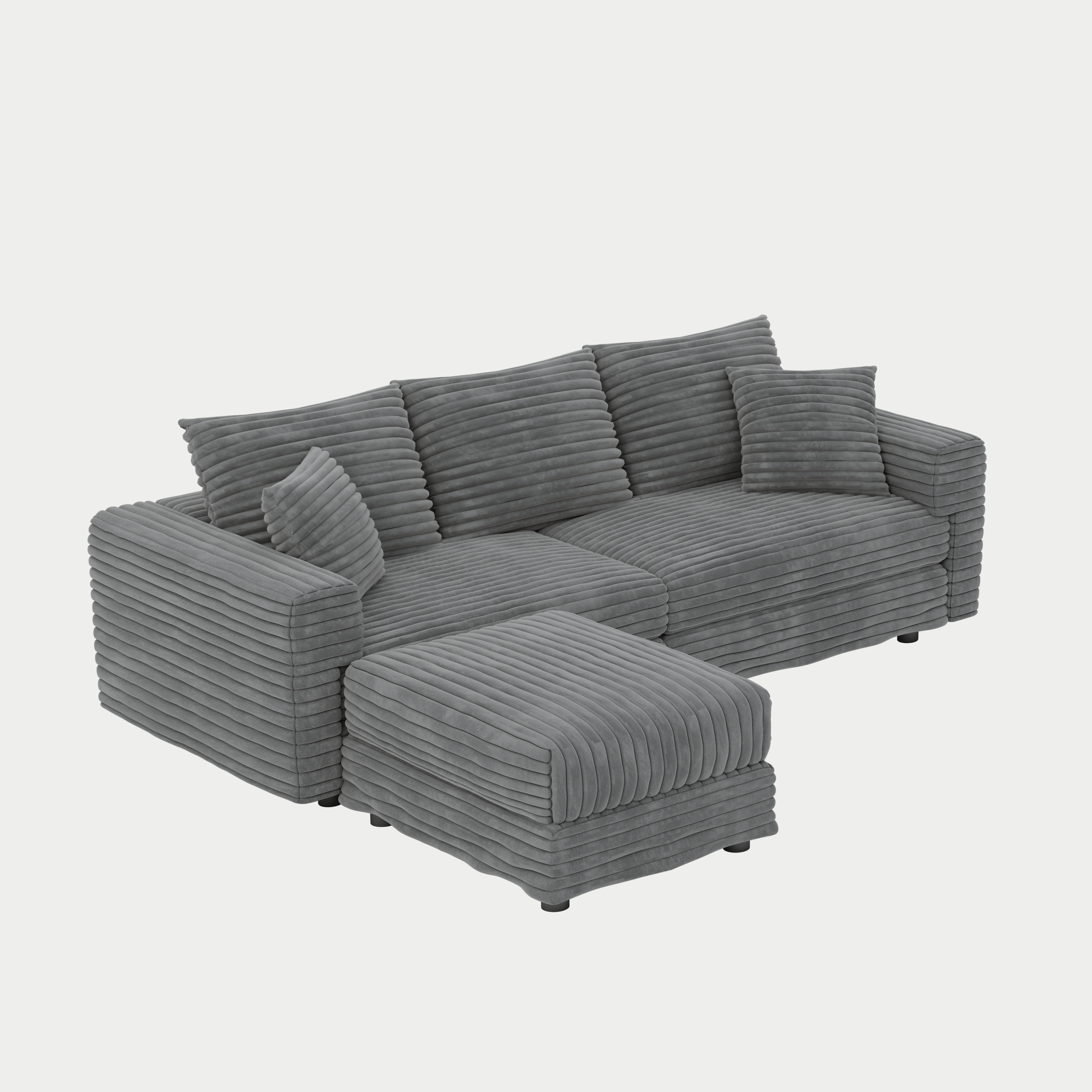 82.7 ' Plush Corduroy 3-Seat Sofa, Modern Comfy Upholstered Sofa Cloud Couch, Deep Seat Couches with Soft Pillows and 1 Ottomans, Convertible Sofa Lounge Chair, for Living Room,Apartment,Office,Grey