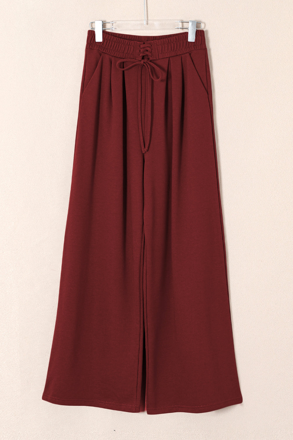 Solid Tied High-Waist Pleated Sweatpants