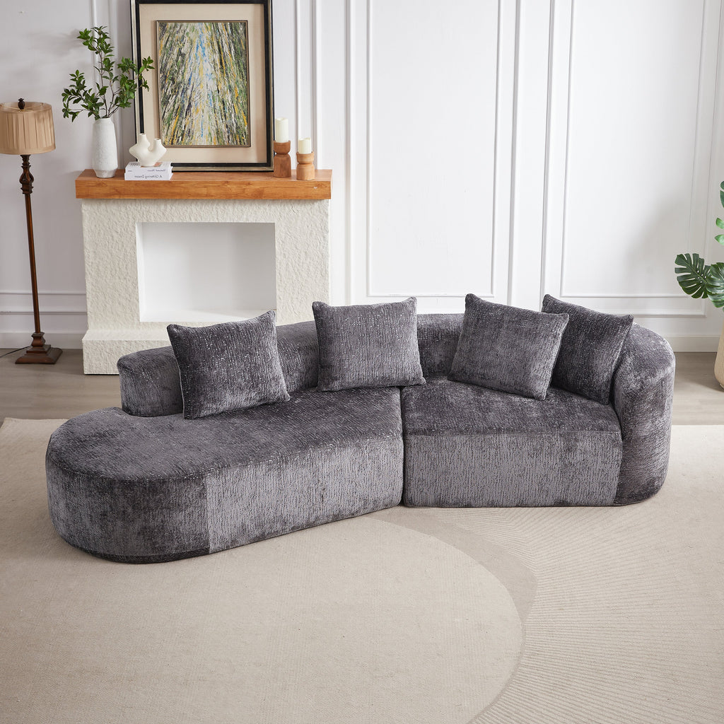 Modern Upholstered Oversized Sectional Sofa, 114-Inch Chenille 4-Seater Extra Deep & Wide Seat Curved Cloud Couch with 4 Throw Pillows, Free Combination Sofa Couch for Living Room,Bedroom