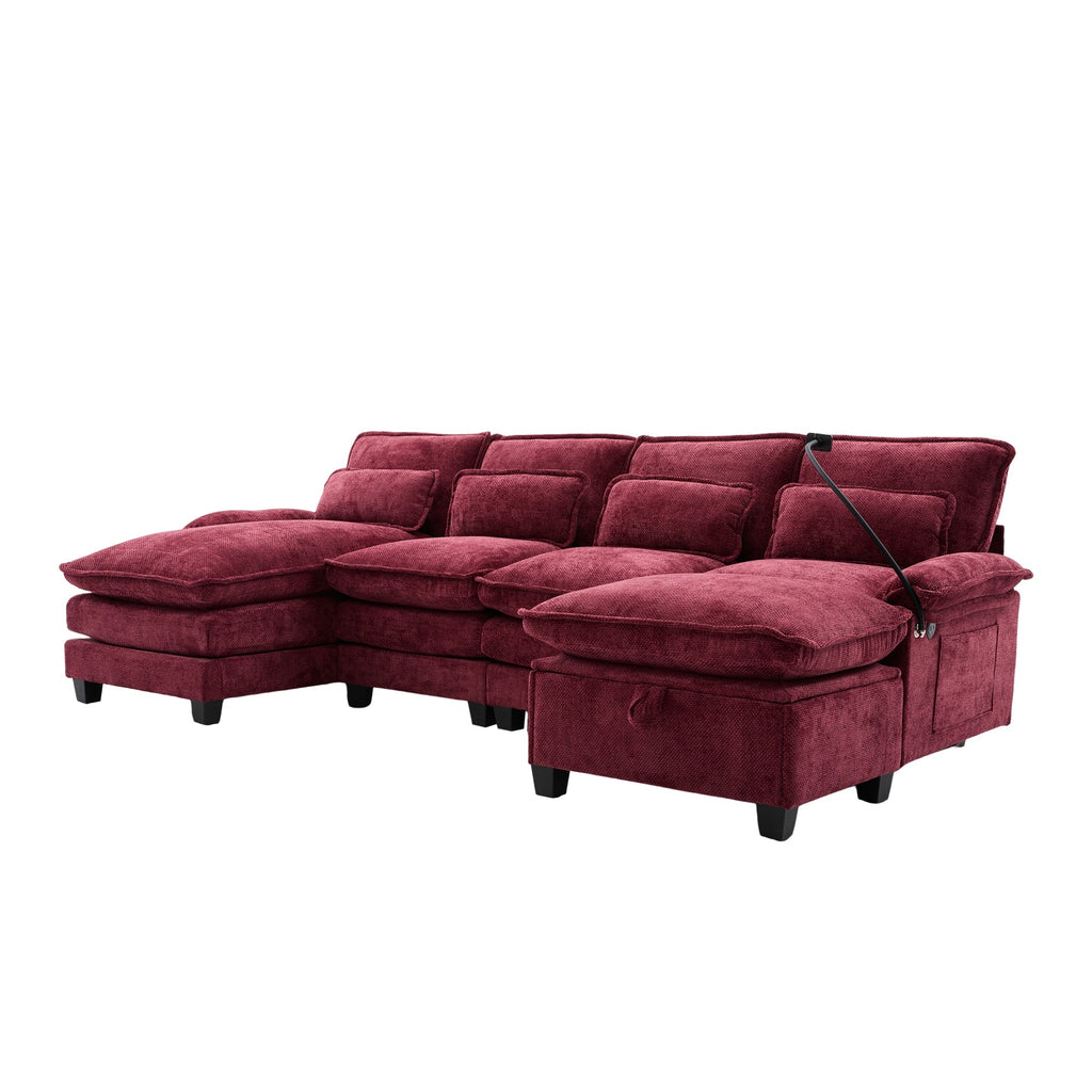 UNITED WE WIN 106' U Shape Sectional Sofa Cloud Couch for Living Room, Upholstery Comfy Modular Sofas, 4 Seat Chenille U-Shaped Sleeper Sofa with Chaise Lounge, Ottoman & Pillows