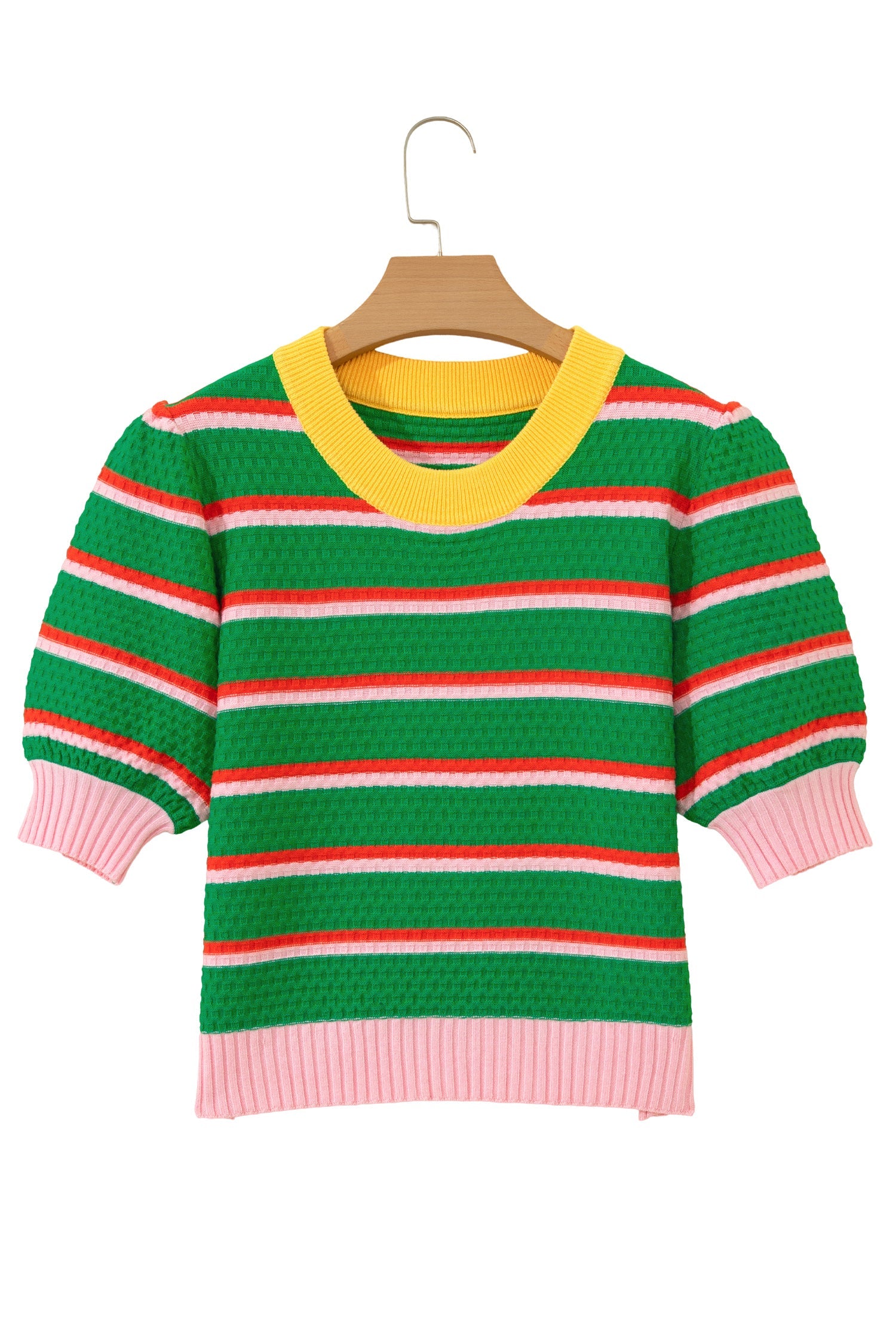 Stripe Colorblock Trim 3/4 Sleeve Sweater Top