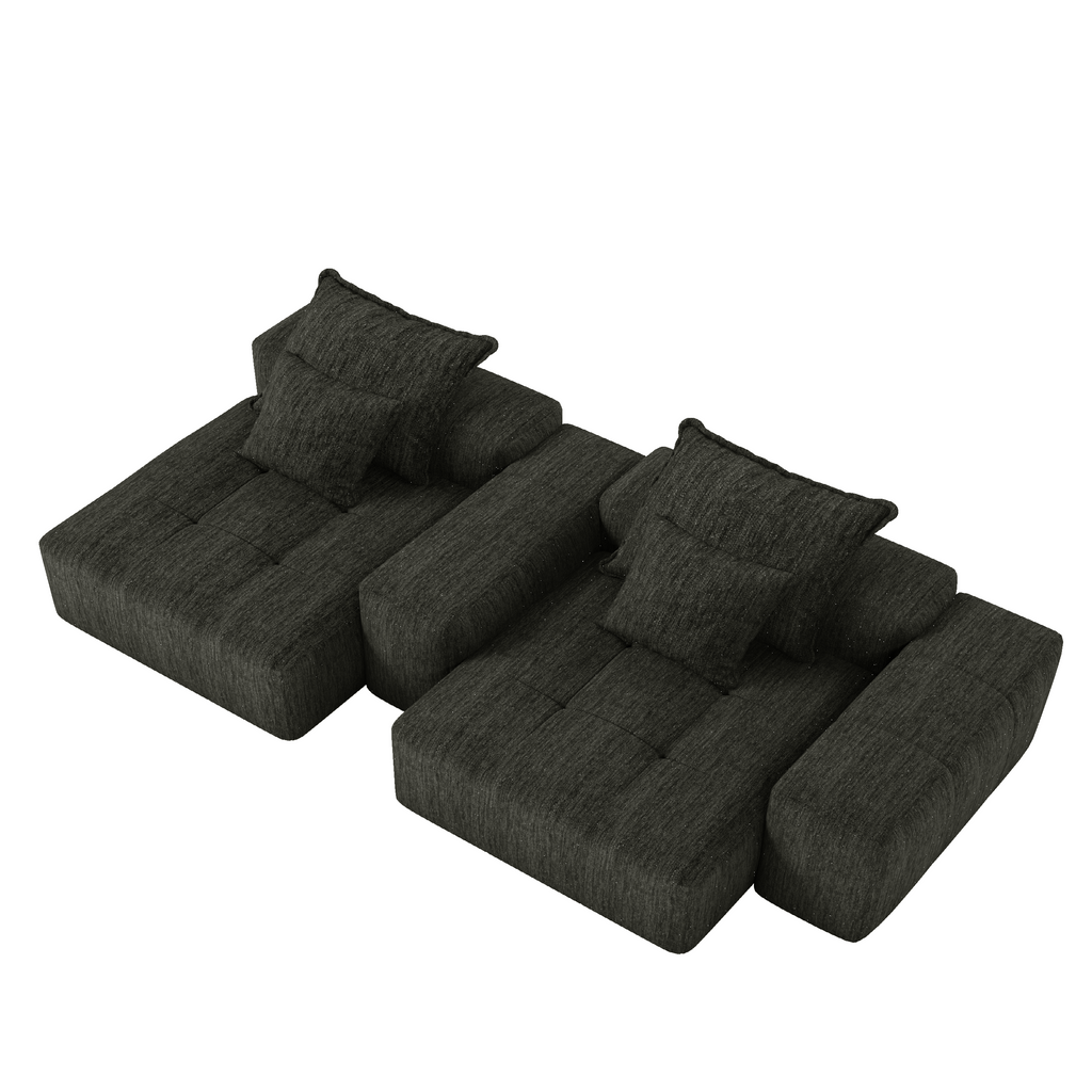 Modern Oversized Modular Sectional Sofa with 2 Chaise Lounge and 2 Armrest, Sparkling Chenille Fabric Soft Cushion Sofa with 4 Pillows, 4 PCS DIY Combination Tufted Sofa, No Assembly Required, BLACK