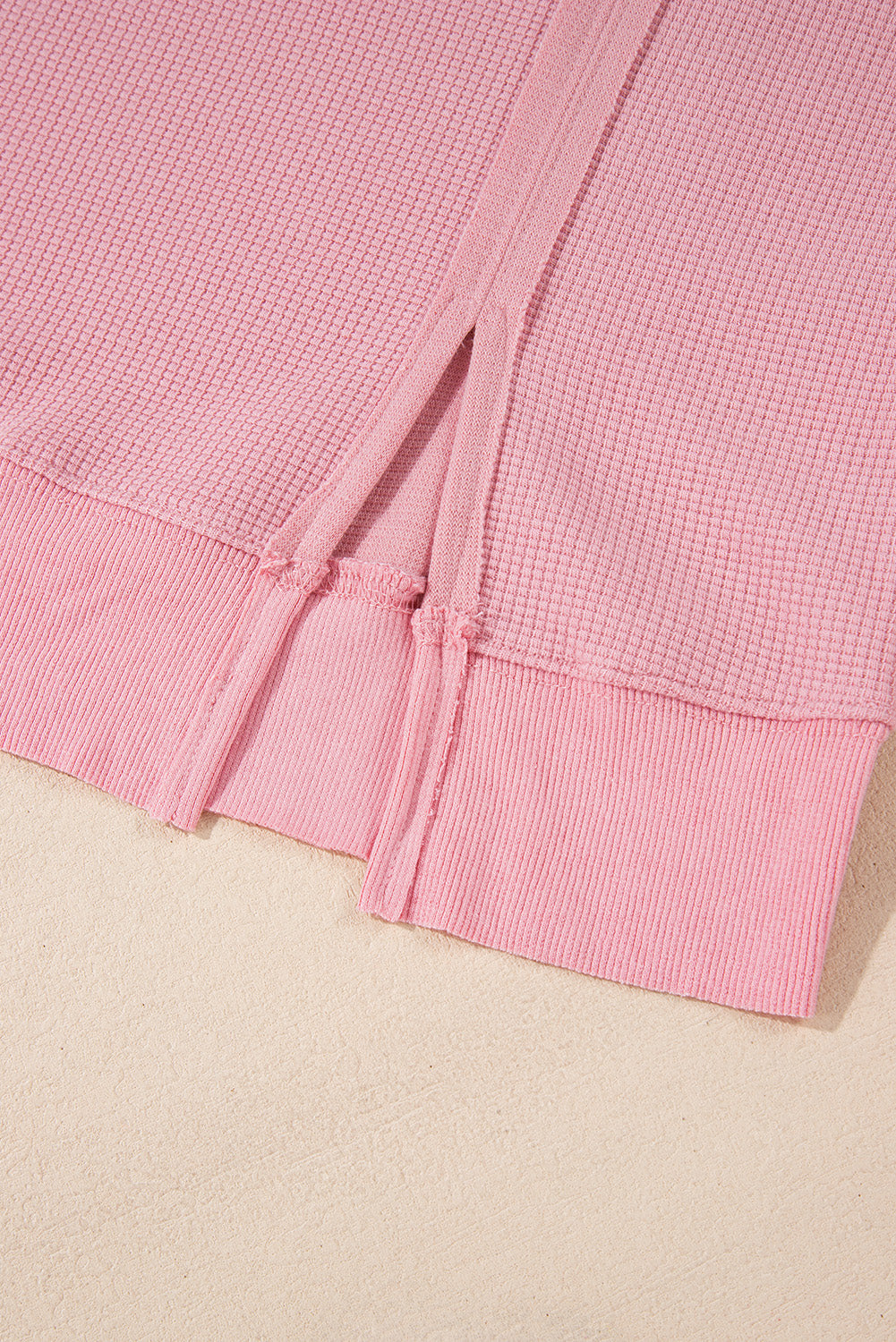 Waffle Knit Bishop Sleeve Side Split Top