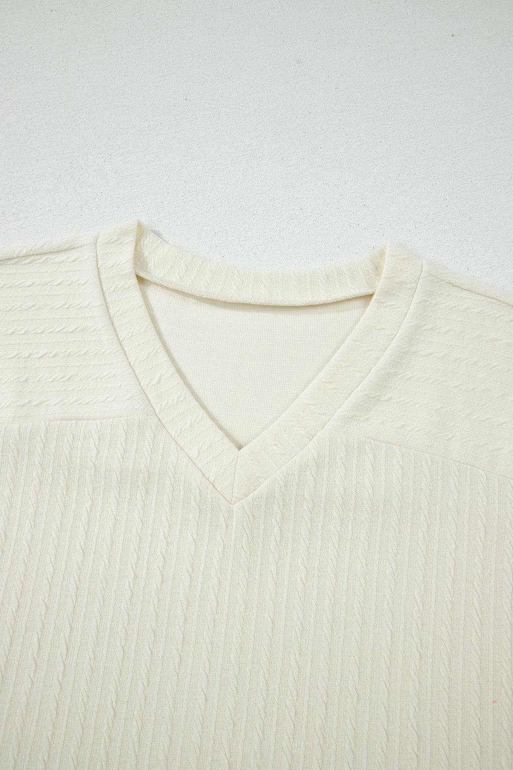 Cable Knit Textured V-Neck Short Sleeve T-Shirt