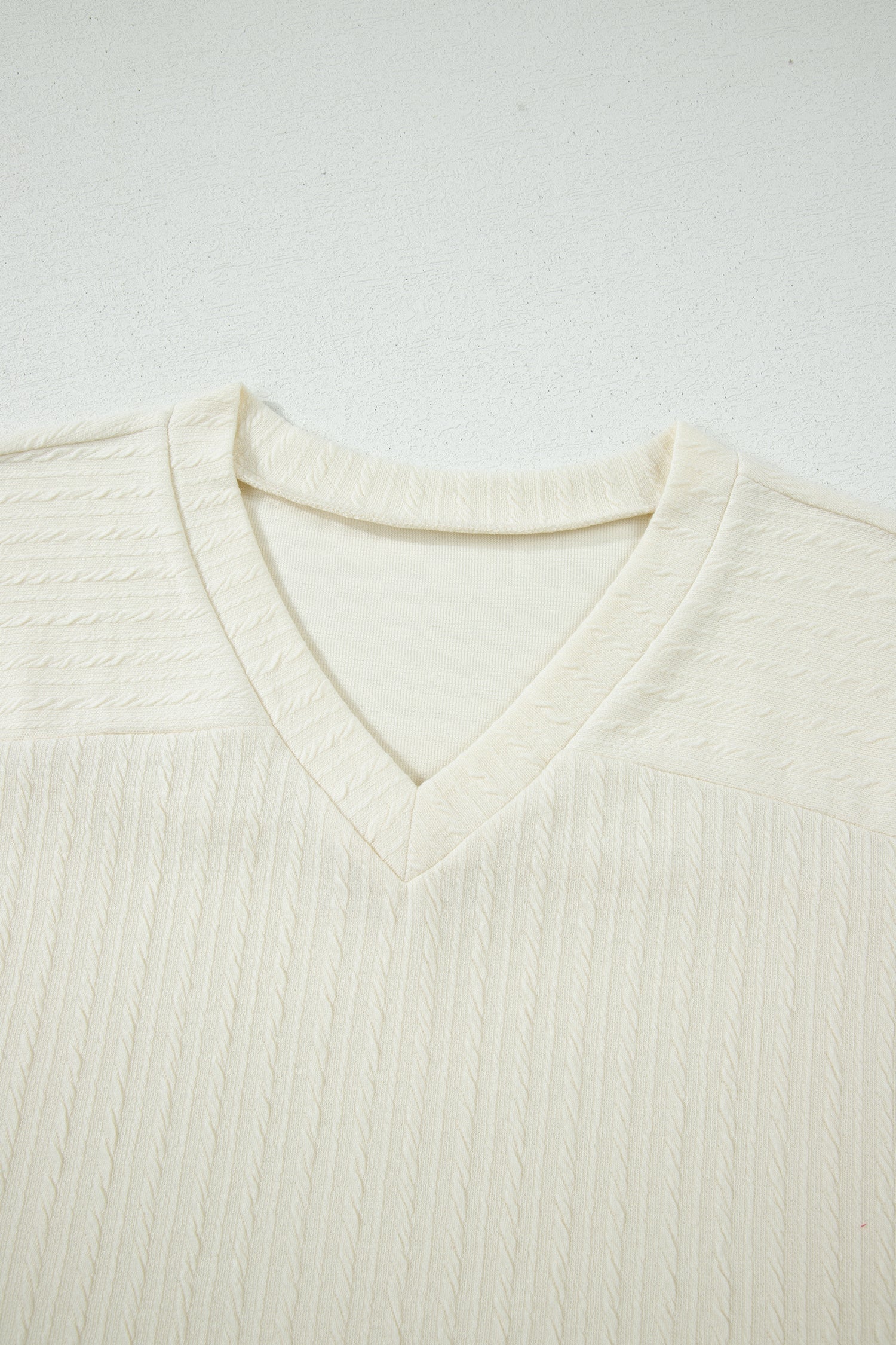 Cable Knit Textured V-Neck Short Sleeve T-Shirt