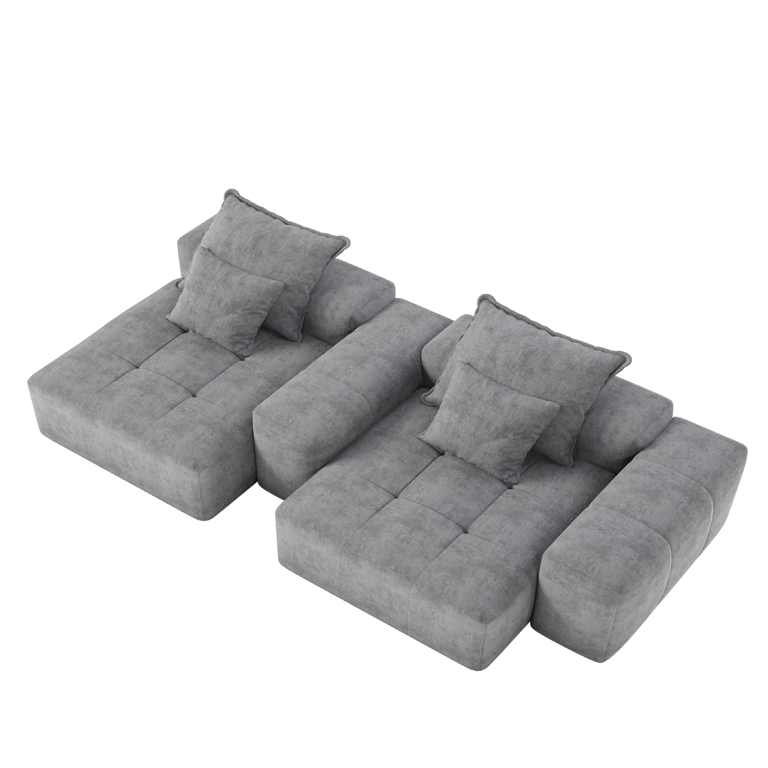 Modern Oversized Modular Sectional Sofa with 2 Chaise Lounge and 2 Armrest, Sparkling Chenille Fabric Soft Cushion Sofa with 4 Pillows, 4 PCS DIY Combination Tufted Sofa, No Assembly Required, GREY