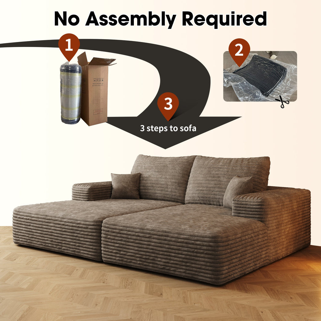 74.8' Modern Sofa bed With Dual sleeper, lounger for moviebonus room,No Assembly Required,Camel (Plush Corduroy Fabric)