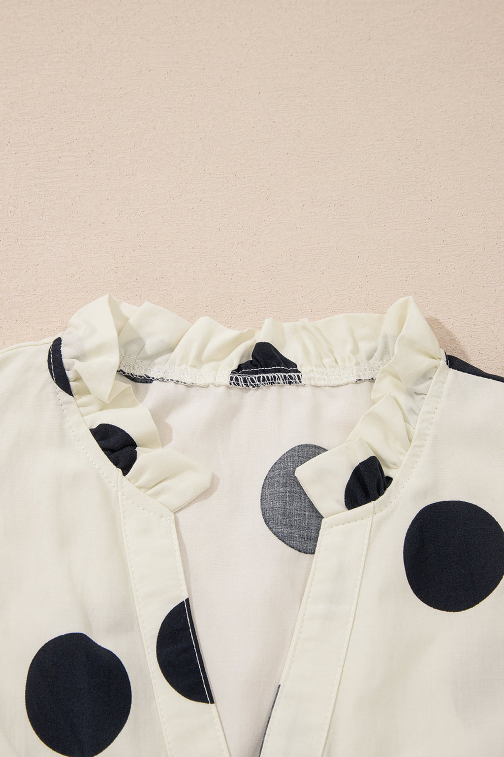 Polka Dot V-Neck Ruffle Short Sleeve Blouse
