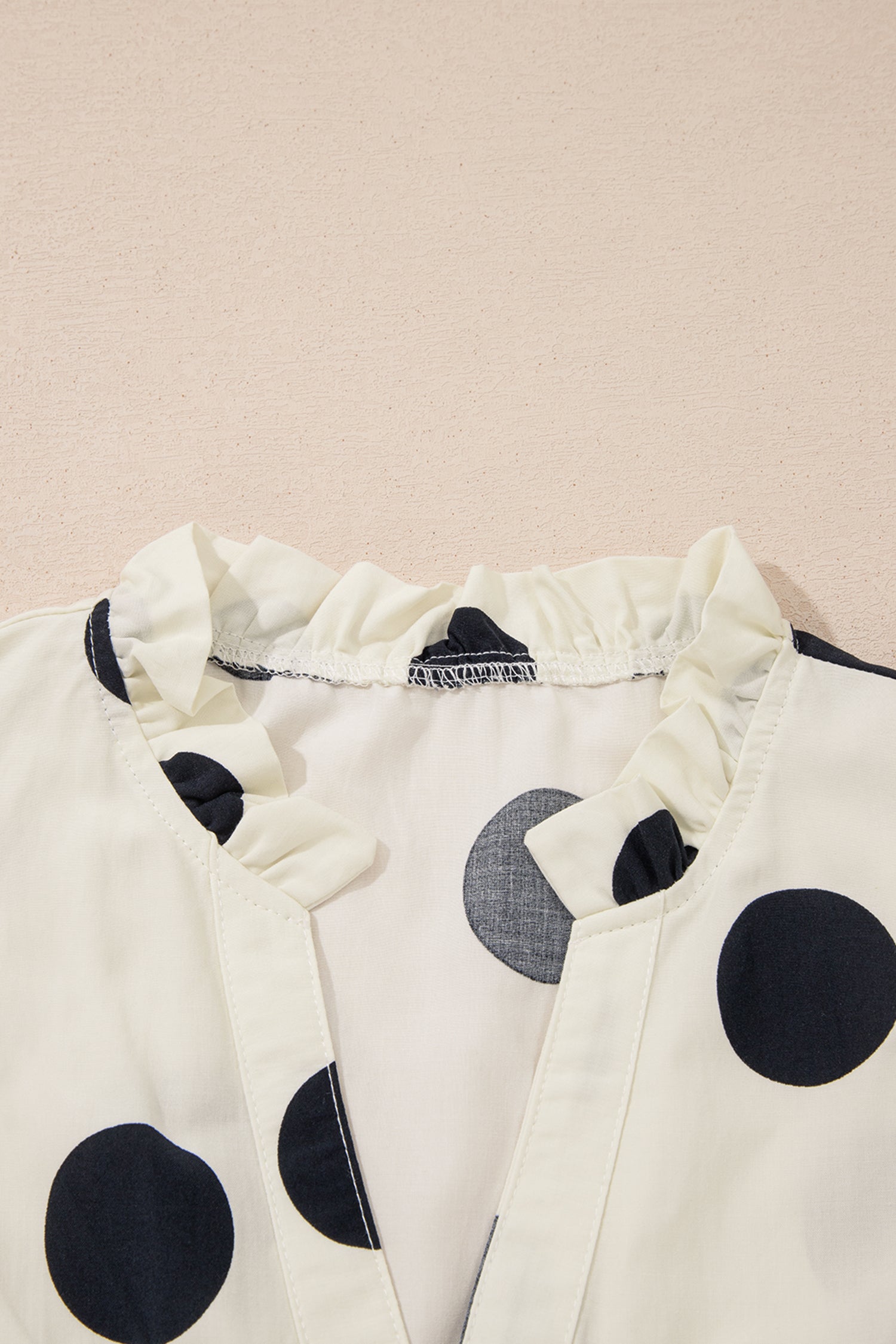 Polka Dot V-Neck Ruffle Short Sleeve Blouse
