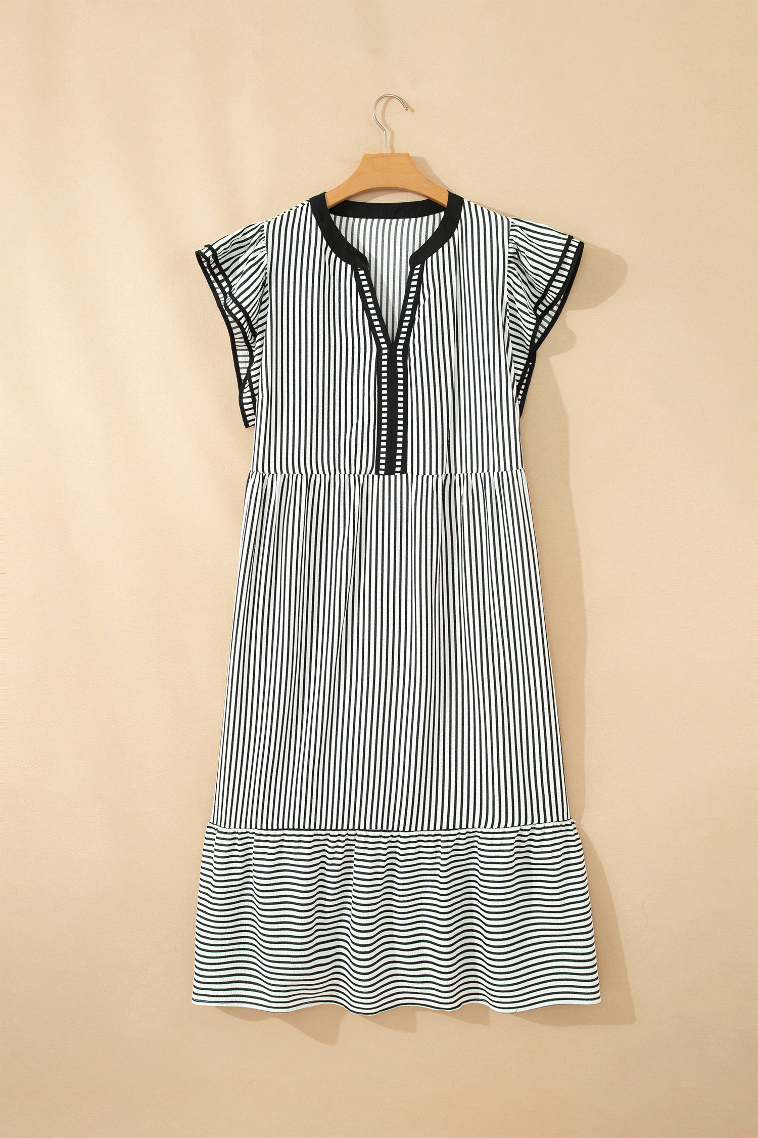 Plus Size Stripe Flutter Sleeve V-Neck Maxi Dress
