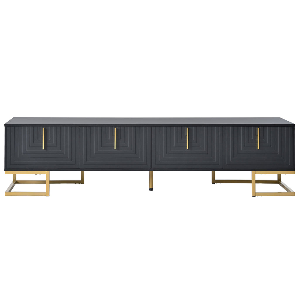 ON-TREND Modern TV Stand with Metal Legs and Gold Handles for TVs Up to 80'', Media Console Table with Cabinets and Adjustable Shelves, Luxury TV Cabinet with Geometric Lines for Living Room, Black
