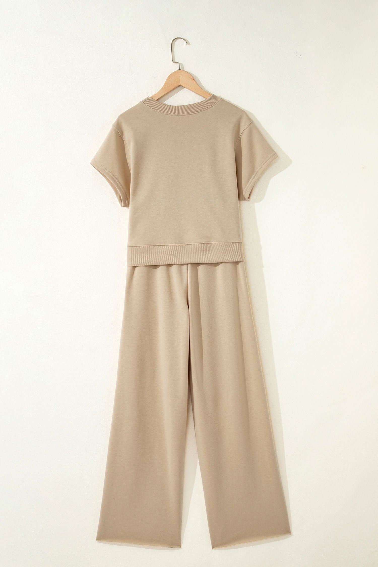 Solid Tee & Wide Leg Raw Hem Pants Set