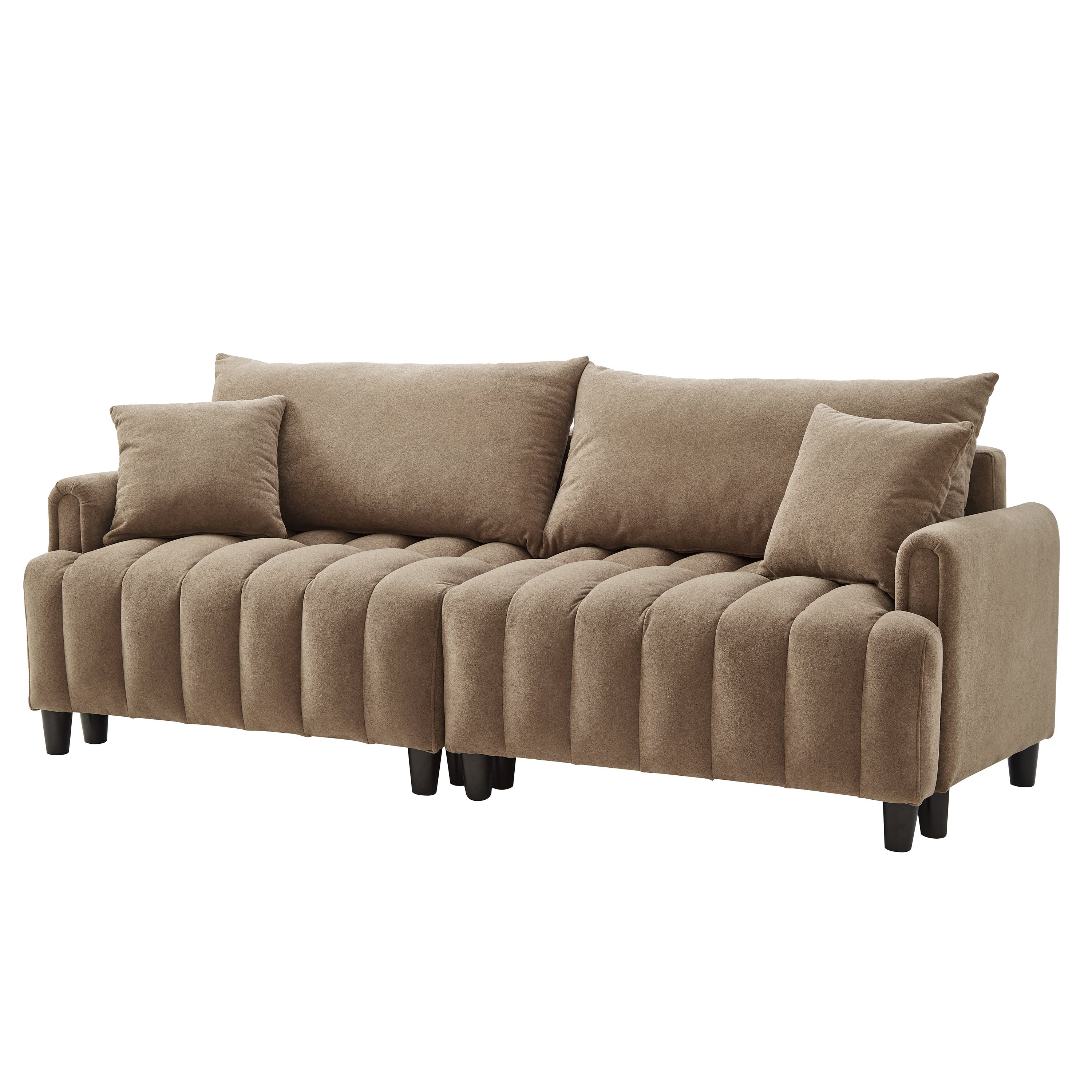 83''  Futon Sofa Bed, Polyester Fabric Comfy Futon Couch Bed with 2 Square Pillows, Convertible Sleeper Sofa with Adjustable Backrest,  Modern Loveseat Sleeper for Living Room, Brown